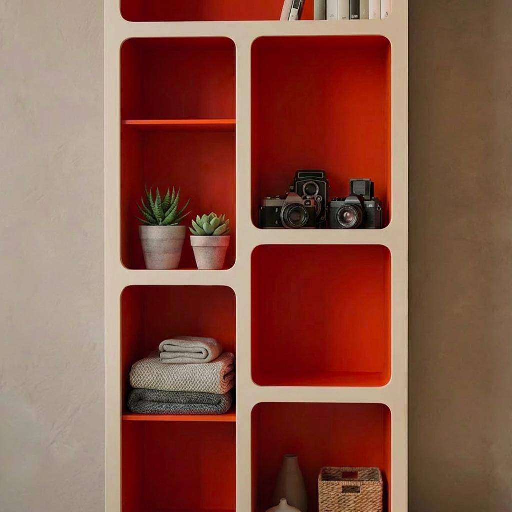 Organic bookshelf with wood decor 8 compartments orange - Agatha,sweeek,Photo2