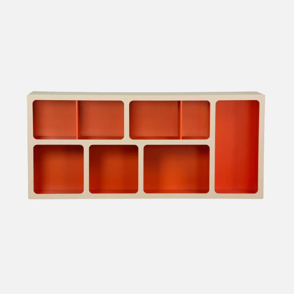 Organic bookshelf with wood decor 8 compartments orange - Agatha Photo5
