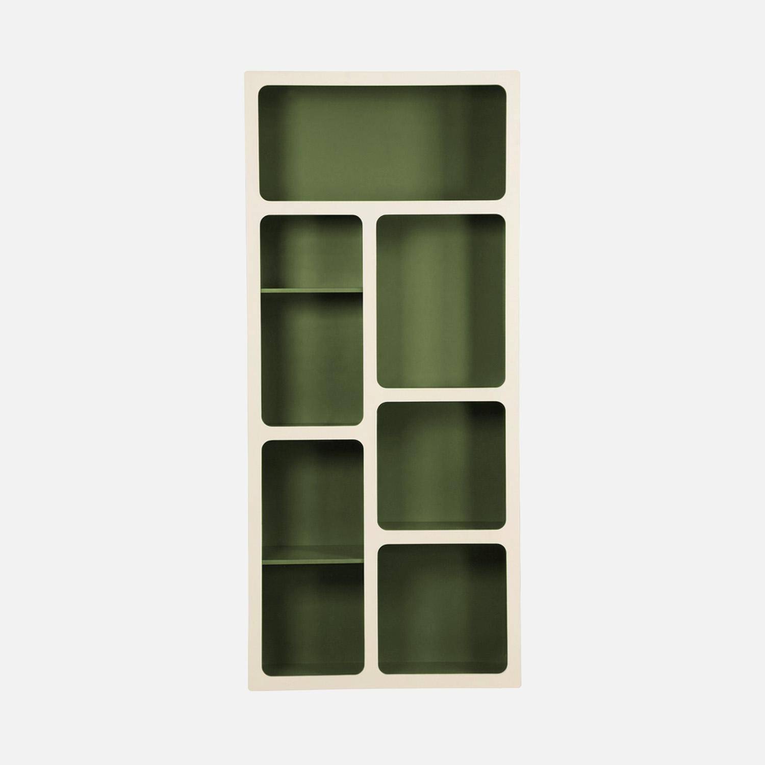 Estantería biblioteca orgánica decoración madera bicolor 8 compartimentos Verde kaki - 80x40x180 cm Photo4