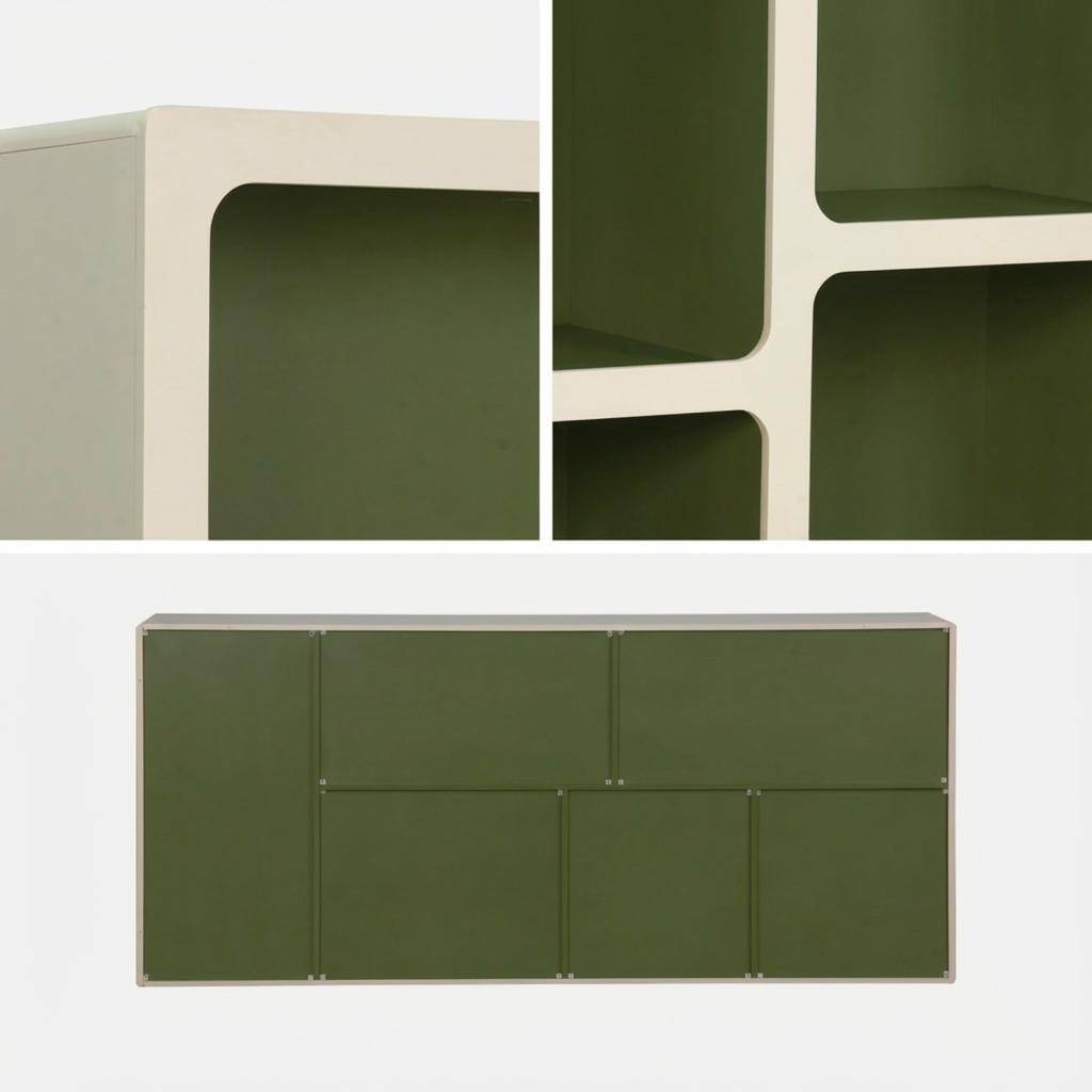 Organic bookshelf with wood decor 8 compartments khaki green - Agatha Photo6