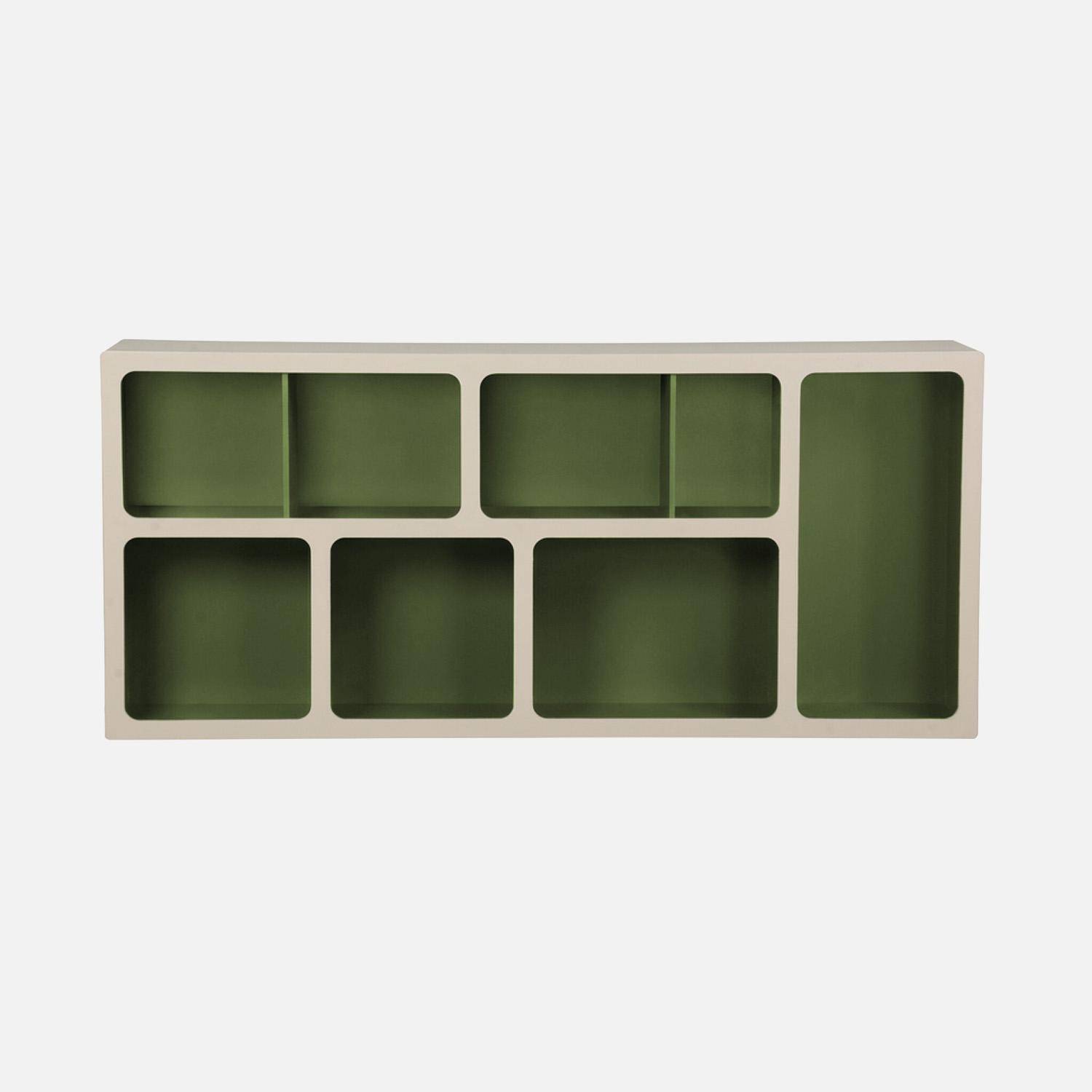 Estantería biblioteca orgánica decoración madera bicolor 8 compartimentos Verde kaki - 80x40x180 cm Photo5