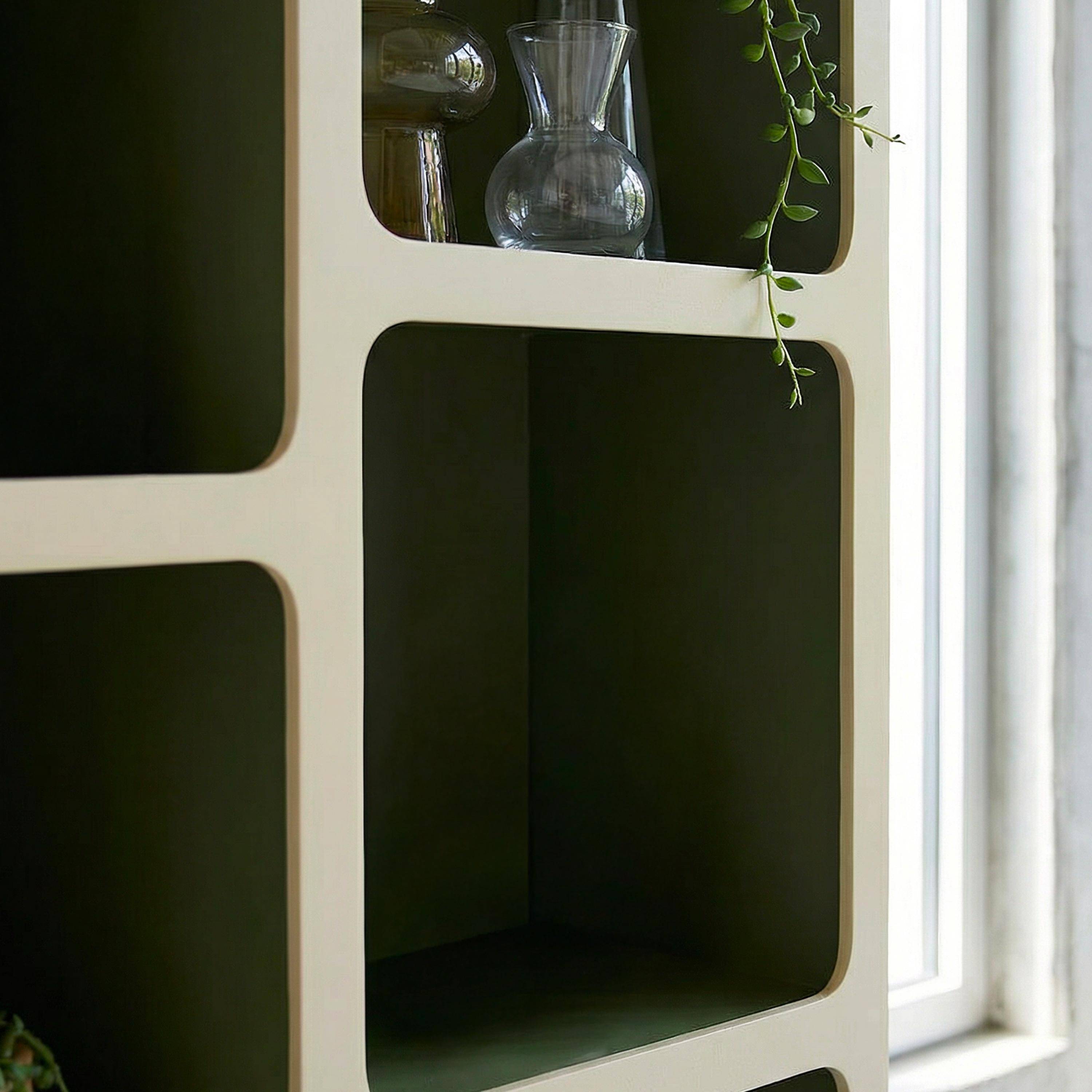 Estantería biblioteca orgánica decoración madera bicolor 8 compartimentos Verde kaki - 80x40x180 cm Photo2