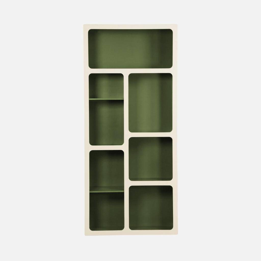 Organic bookshelf with wood decor 8 compartments khaki green - Agatha,sweeek,Photo4