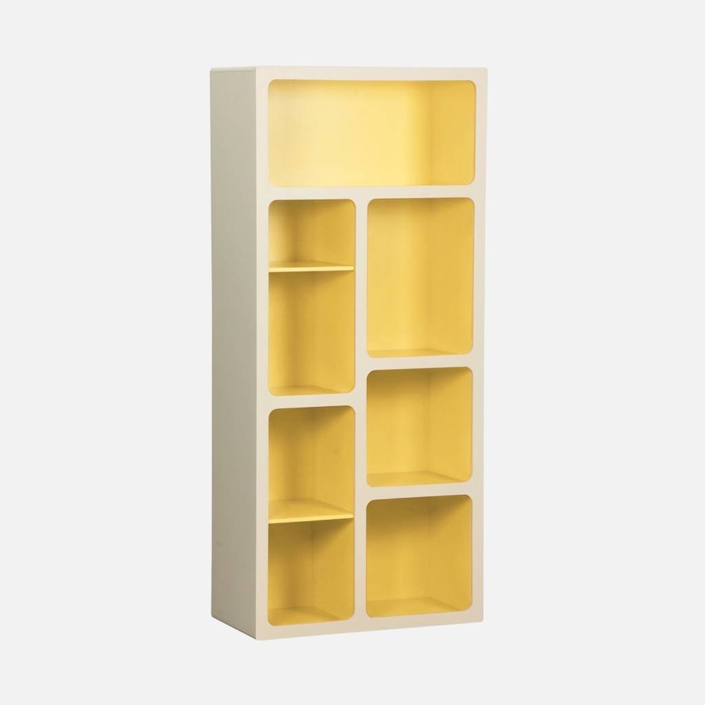 Libreria scaffale organico decorazione legno bicolore 8 scomparti, Giallo