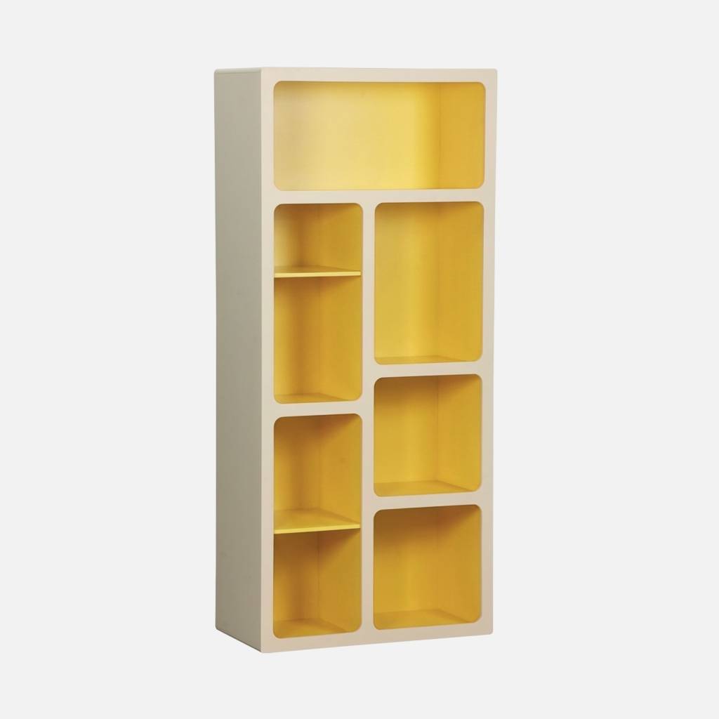 Etagère bibliothèque organique décor bois 8 compartiments jaune - Agatha
