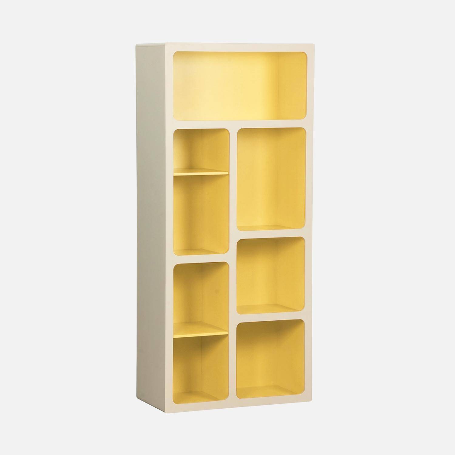 Estantería biblioteca orgánica decoración madera bicolor 8 compartimentos Amarillo - 80x40x180 cm,sweeek,Photo3