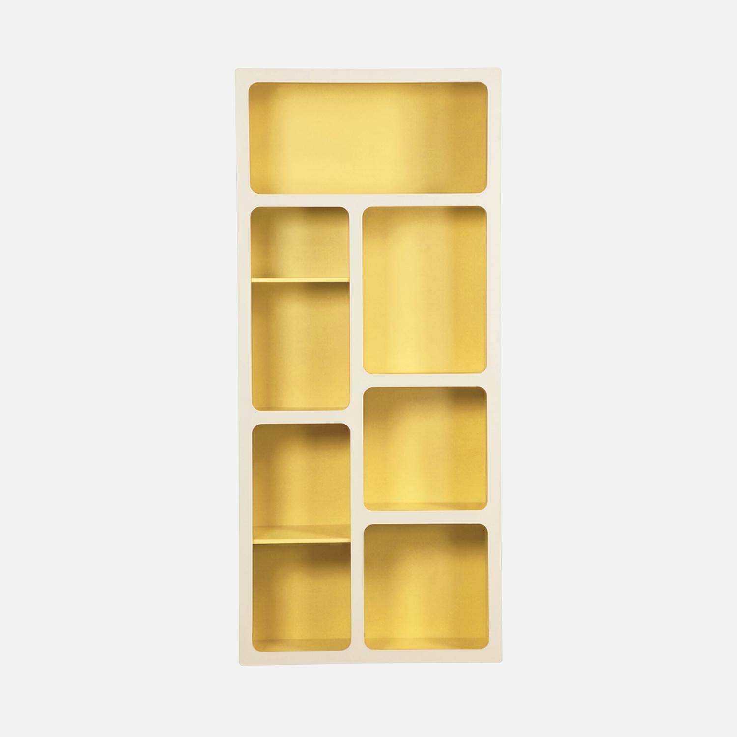 Estantería biblioteca orgánica decoración madera bicolor 8 compartimentos Amarillo - 80x40x180 cm Photo4