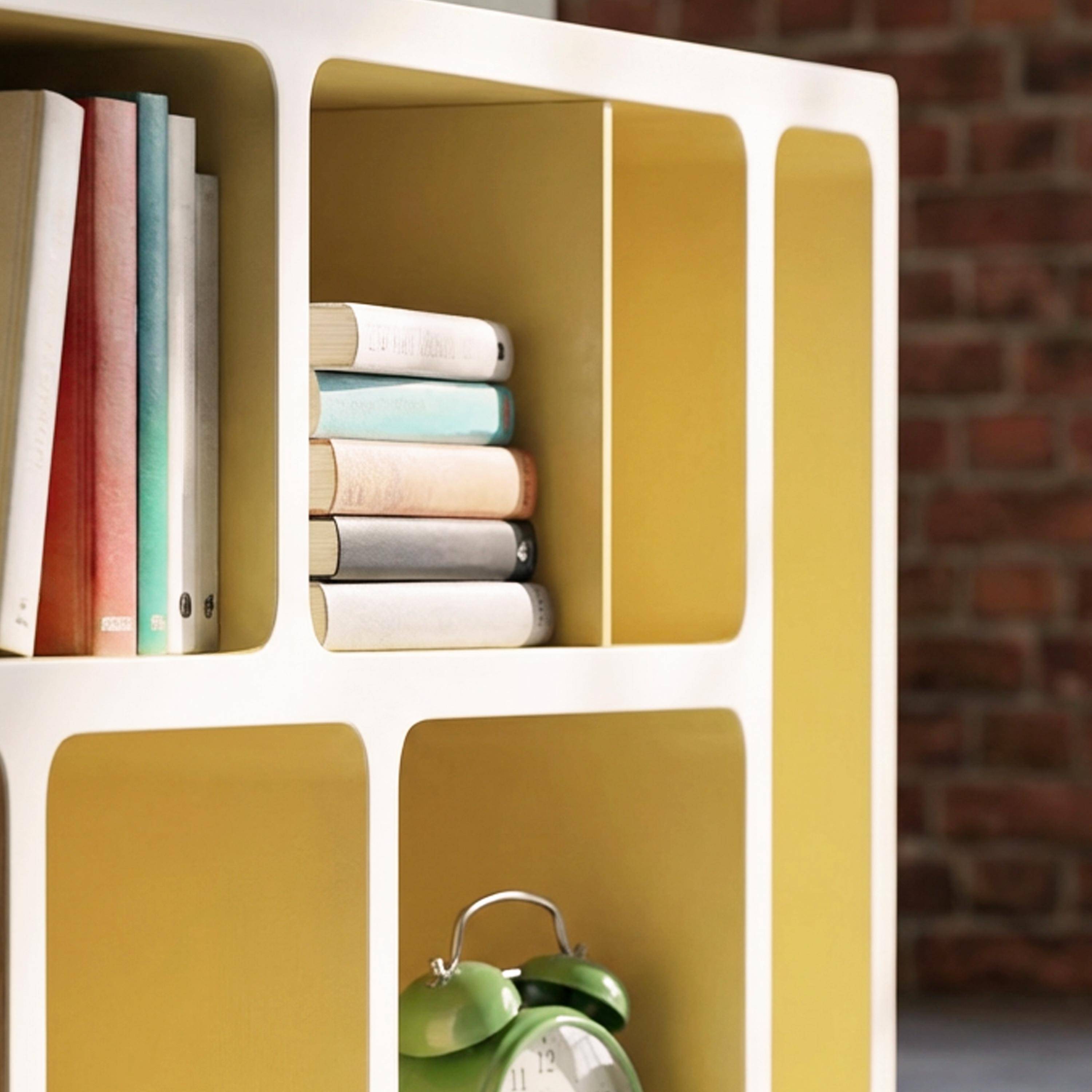 Estantería biblioteca orgánica decoración madera bicolor 8 compartimentos Amarillo - 80x40x180 cm,sweeek,Photo2