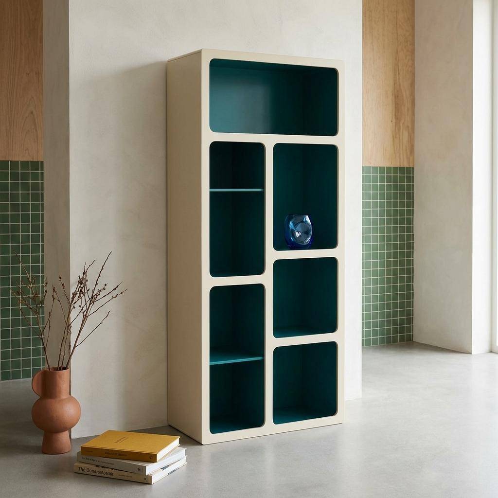 Estantería biblioteca orgánica decoración madera bicolor y 8 compartimentos Azul - 80x40x180 cm,sweeek,Photo1