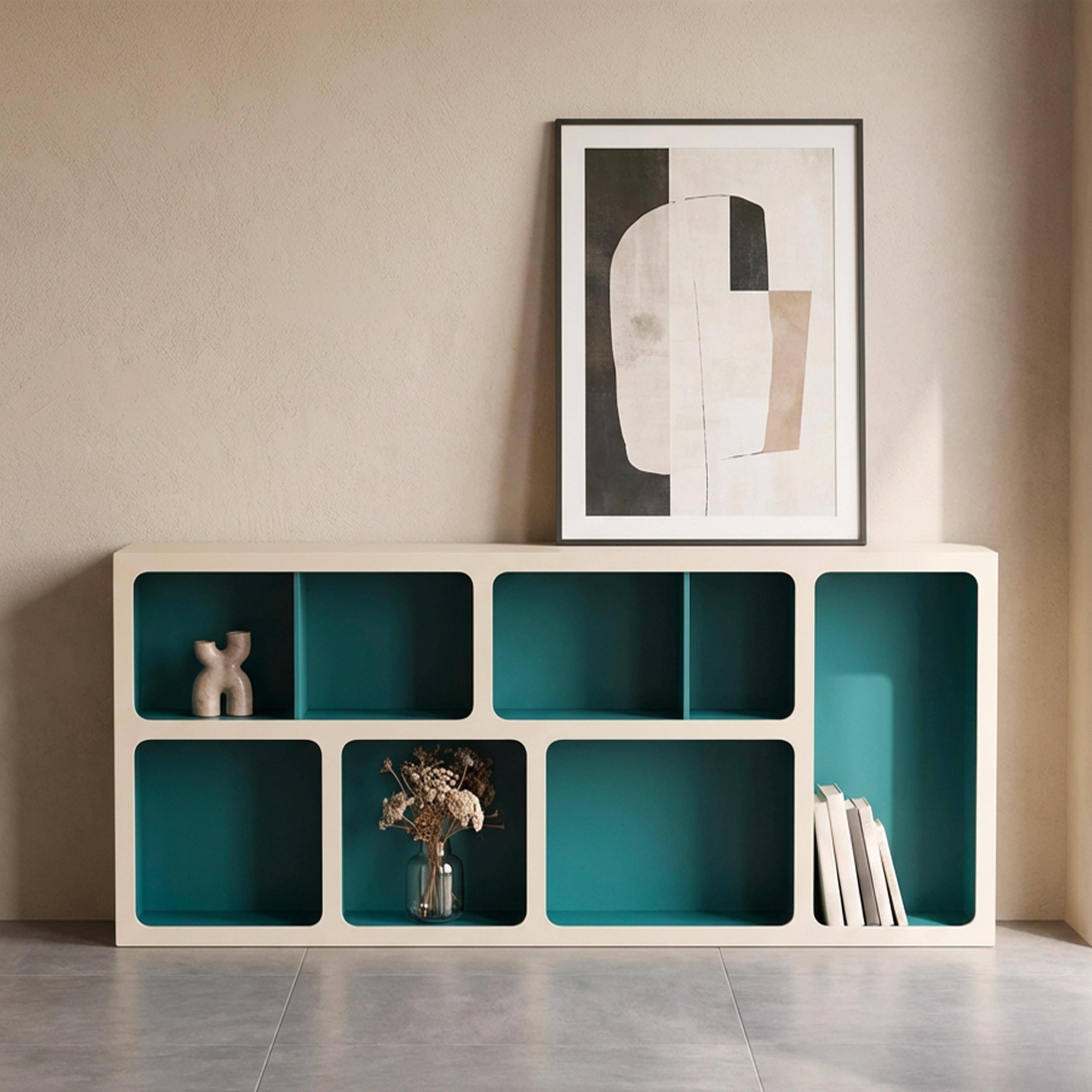 Estantería biblioteca orgánica decoración madera bicolor 8 compartimentos Azul - 80x40x180 cm,sweeek,Photo1