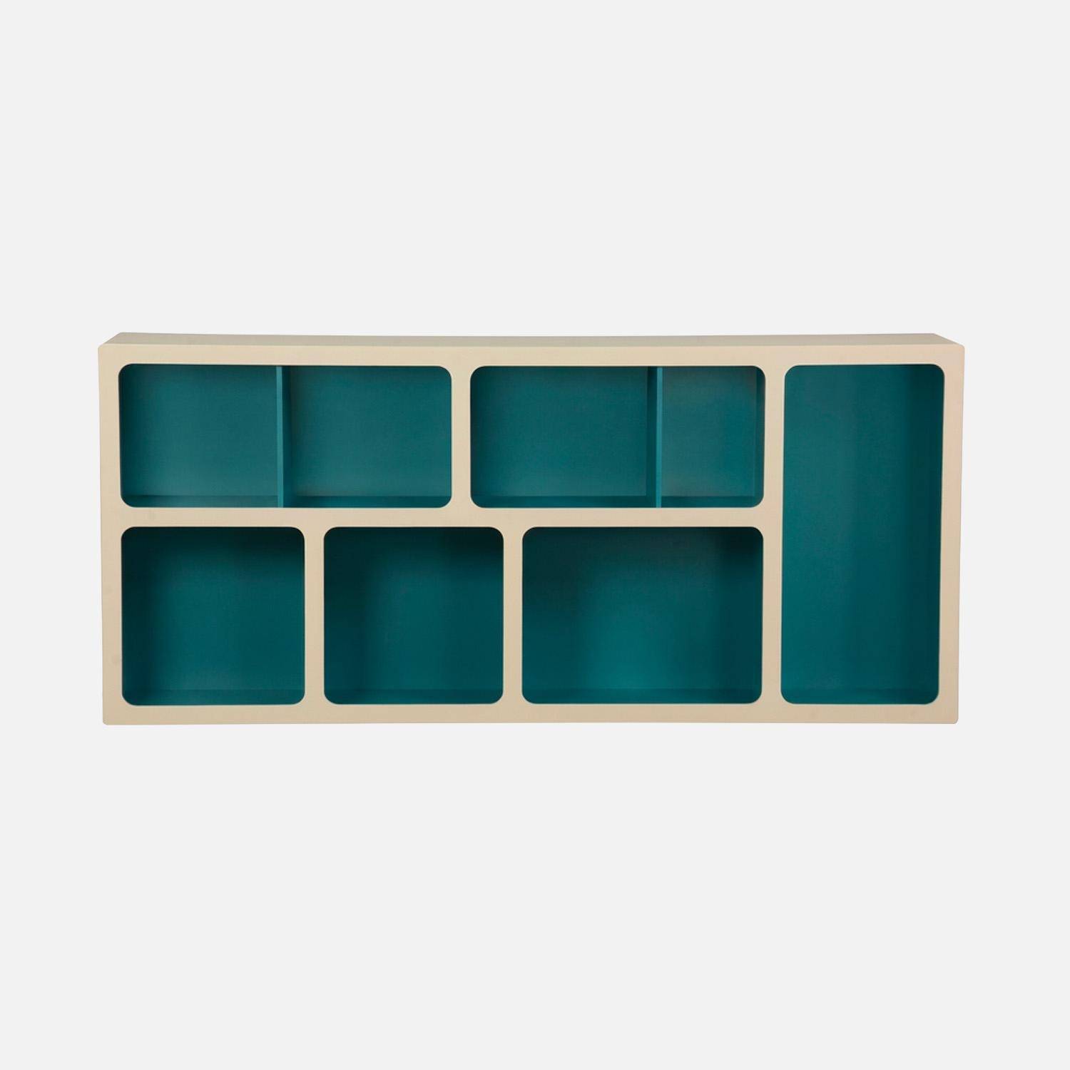 Estantería biblioteca orgánica decoración madera bicolor 8 compartimentos Azul - 80x40x180 cm Photo5