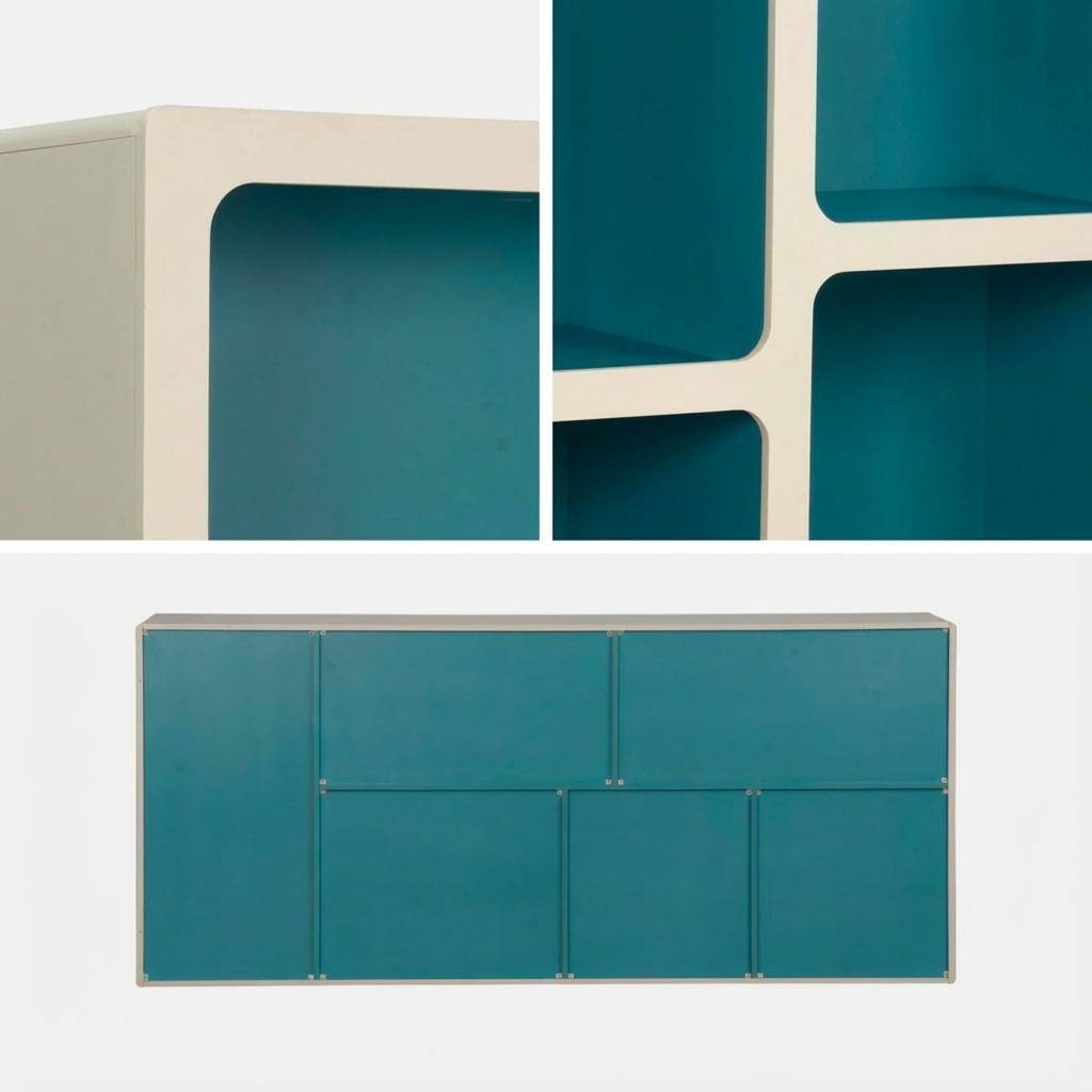 Estante de biblioteca orgânica decoração madeira bicolor 8 compartimentos Azul esverdeado - 80x40x180 cm Photo7