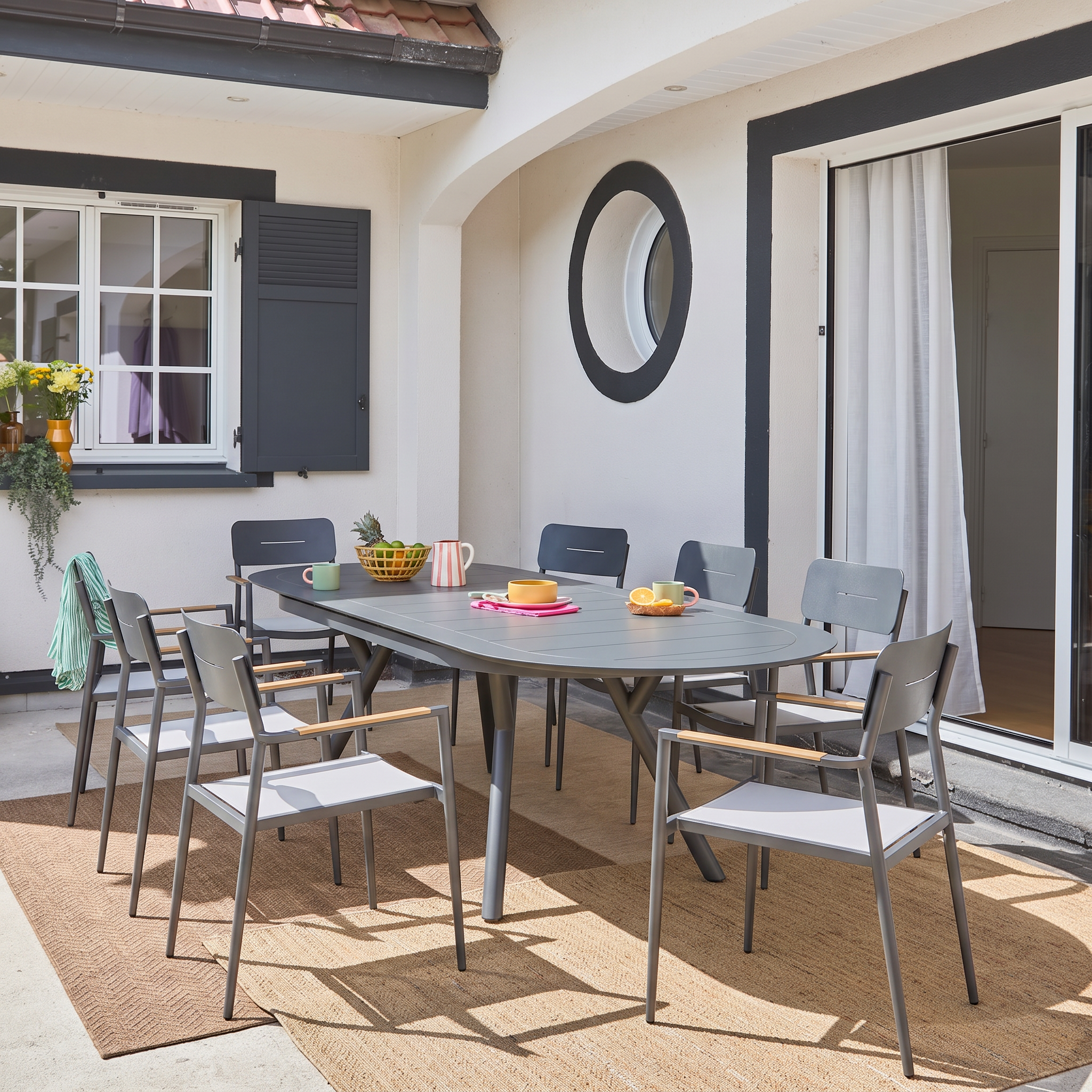 Uitschuifbare ovale aluminium tuintafel voor 10 personen antraciet - Metora Photo4