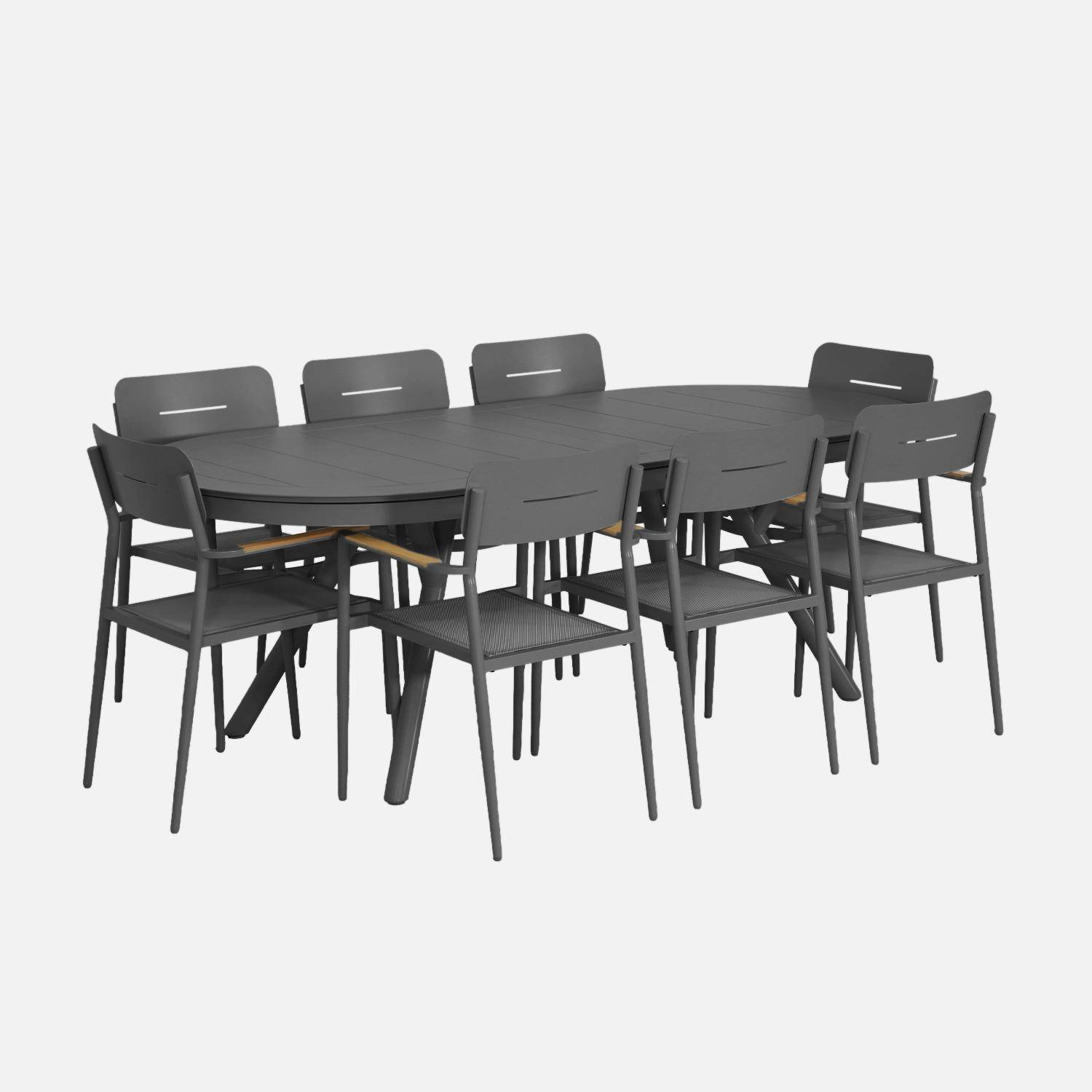Oval extendable aluminum garden table 220/280 cm seats 10