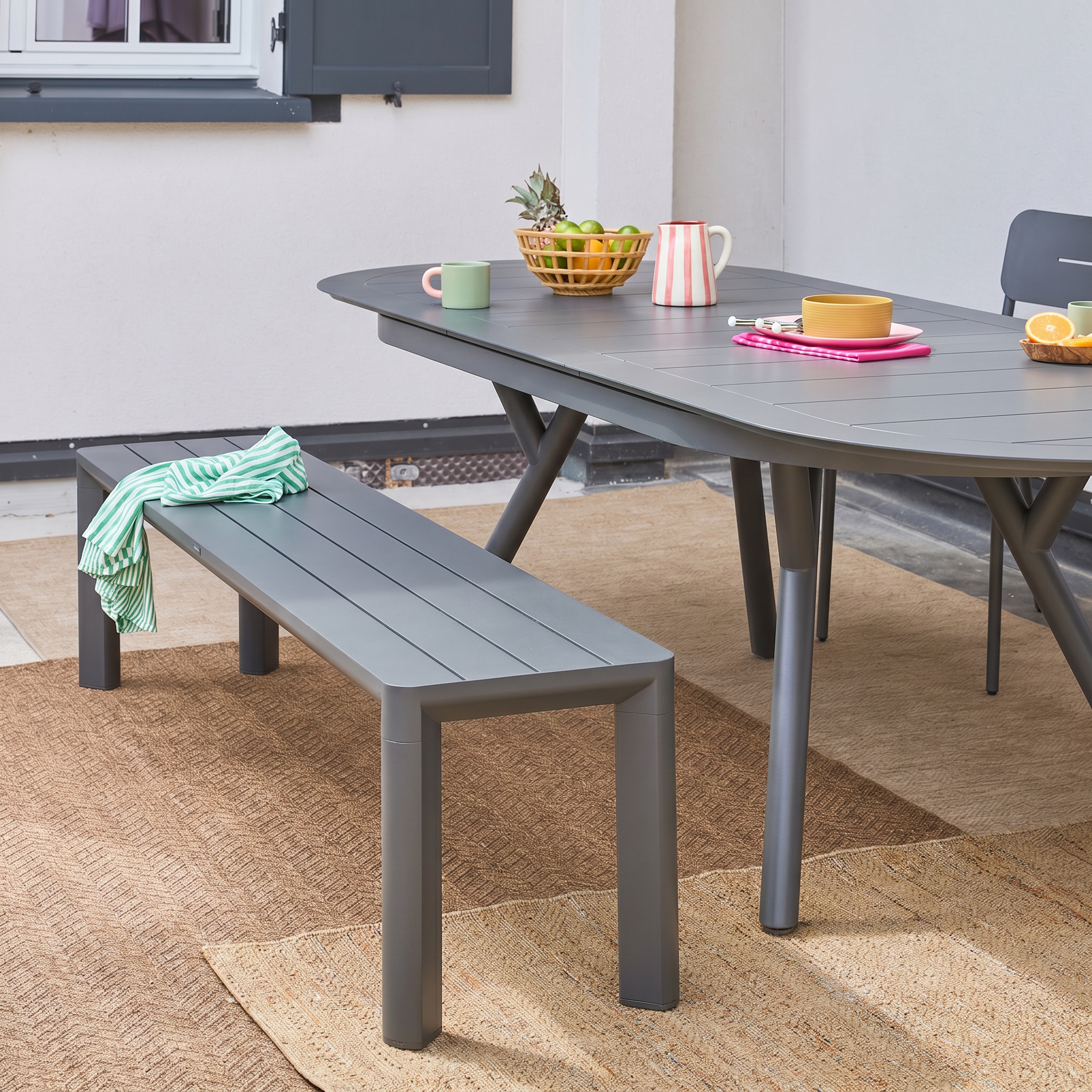 Uitschuifbare ovale aluminium tuintafel voor 10 personen antraciet - Metora Photo6