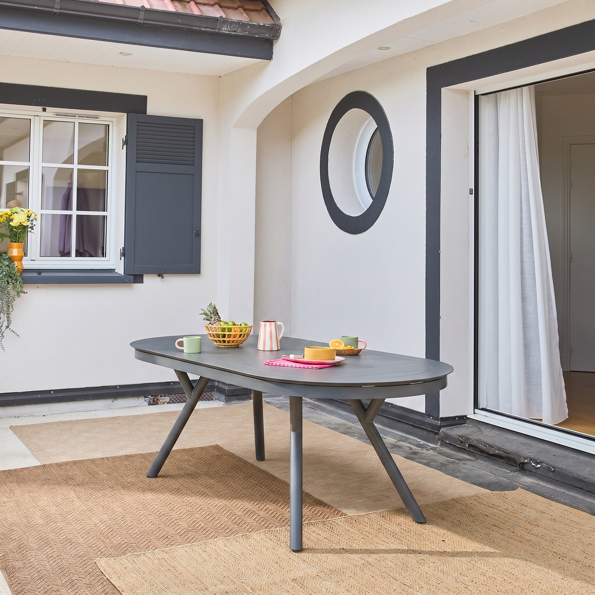 Uitschuifbare ovale aluminium tuintafel voor 10 personen antraciet - Metora Photo1