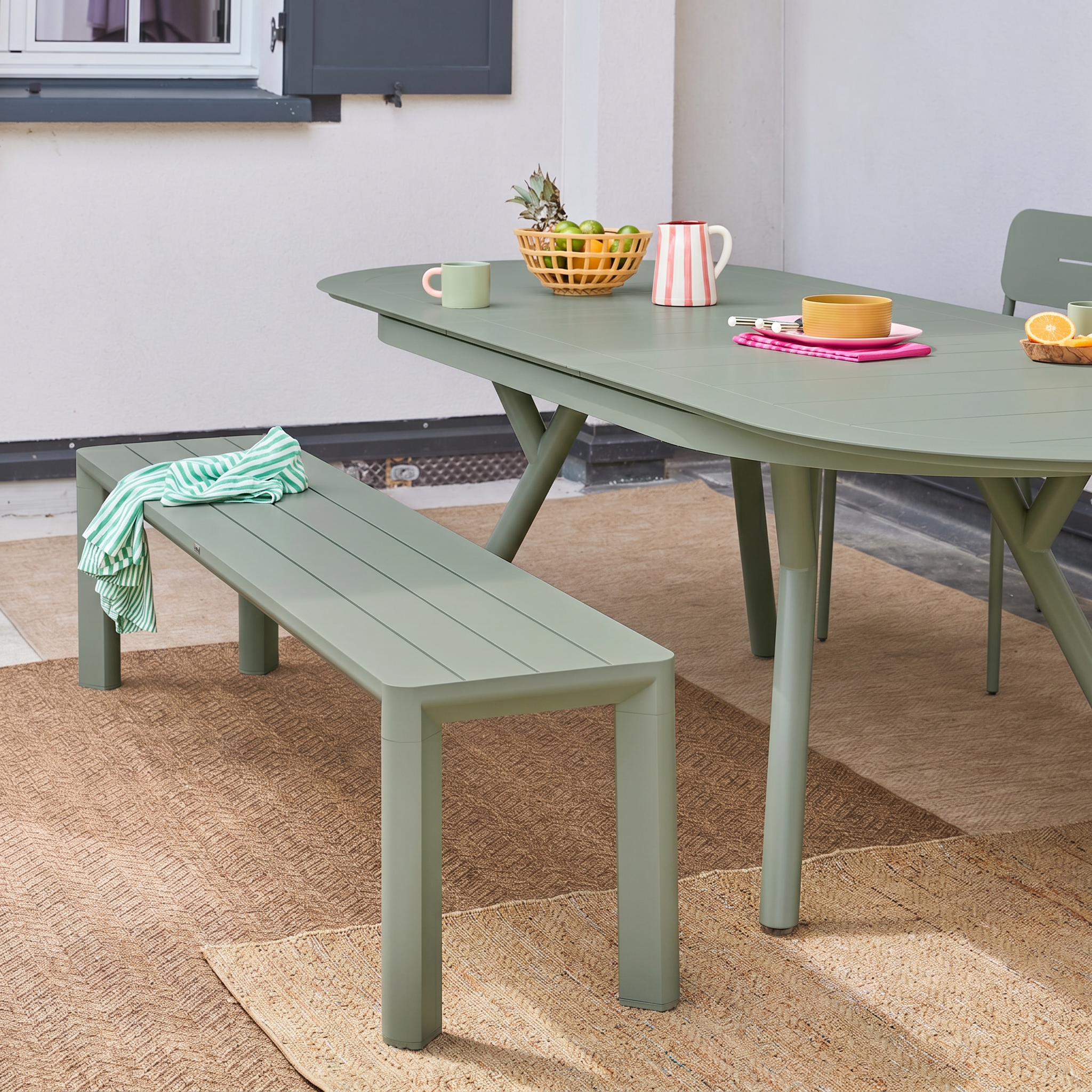 Mesa de jardín ovalada extensible de aluminio, 10 plazas Verde kaki - 280x100x75 cm,sweeek,Photo6