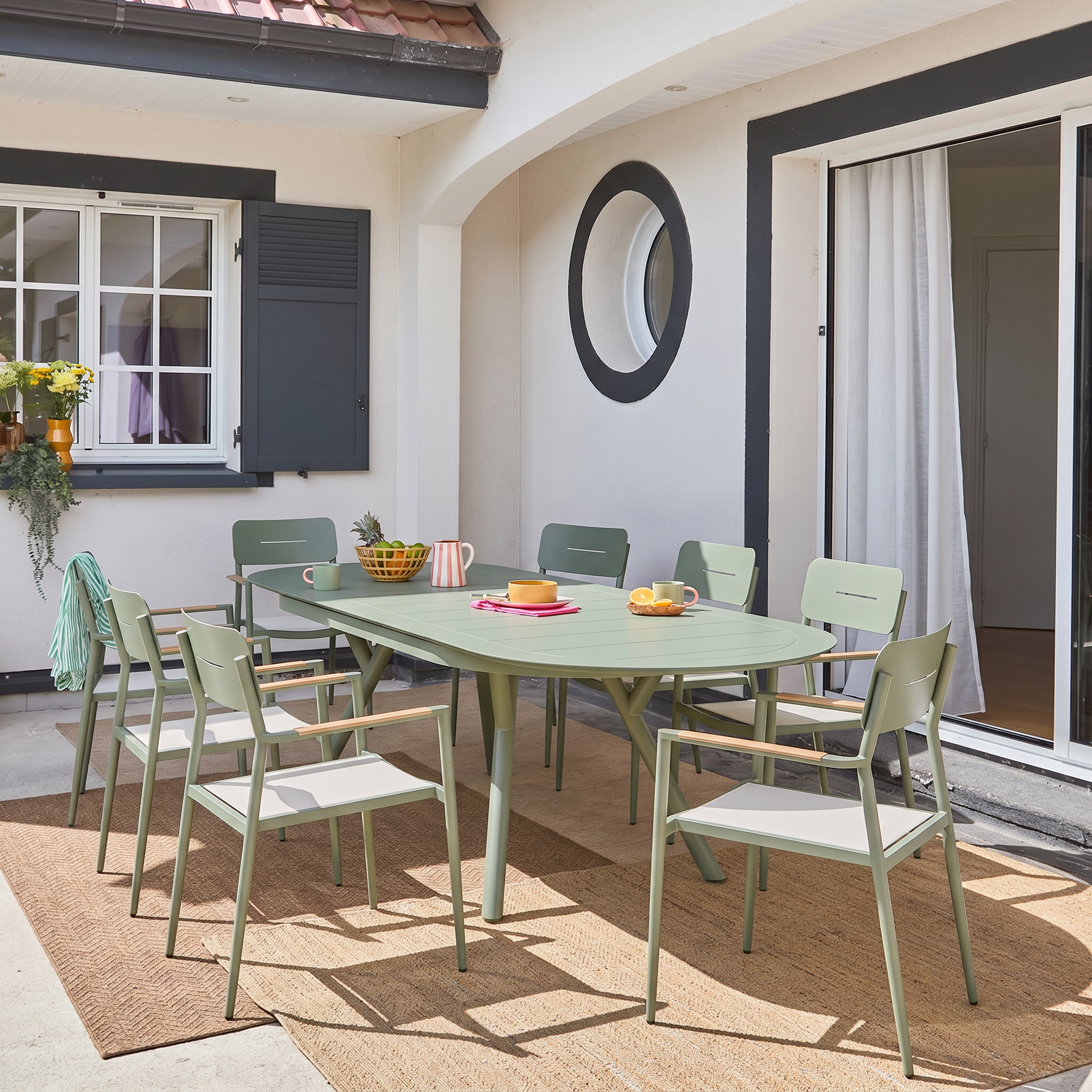 Mesa de jardín ovalada extensible de aluminio, 10 plazas Verde kaki - 280x100x75 cm Photo3