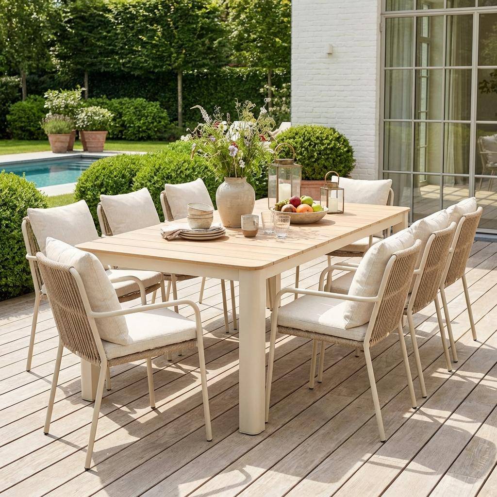 Tuintafel van aluminium voor 8 personen beige en houtlook - Edera Photo1