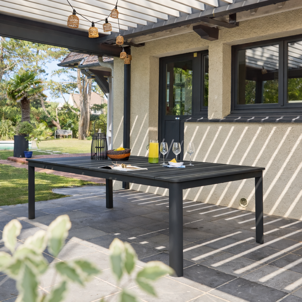 Uitschuifbare tuintafel aluminium tot 12 plaatsen antraciet - Karo Photo1