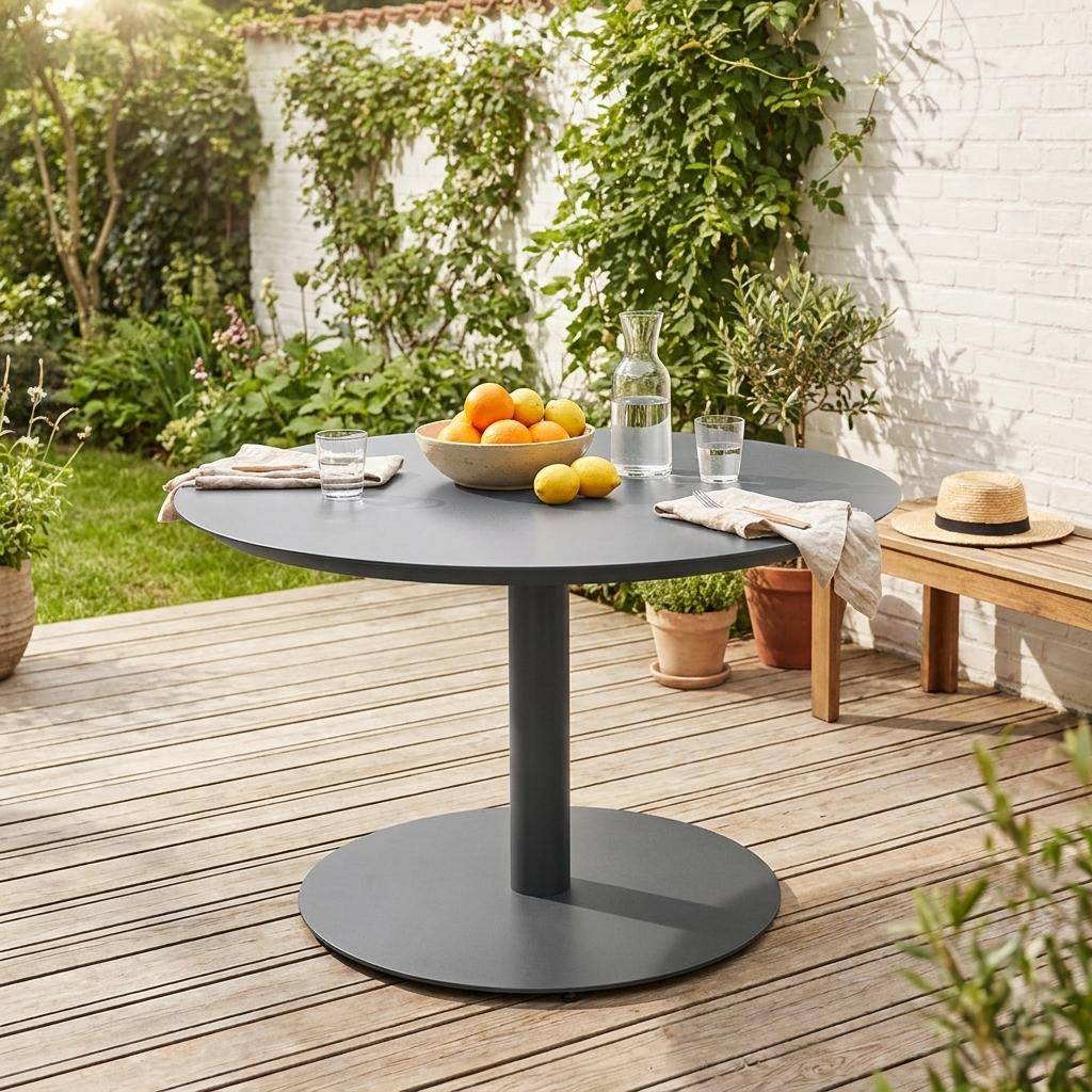 Runder Gartentisch aus Aluminium für 6 Personen in Anthrazit