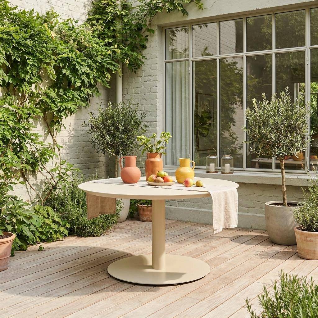 Ronde tuintafel voor 6 personen van aluminium beige - Oreva,sweeek,Photo1