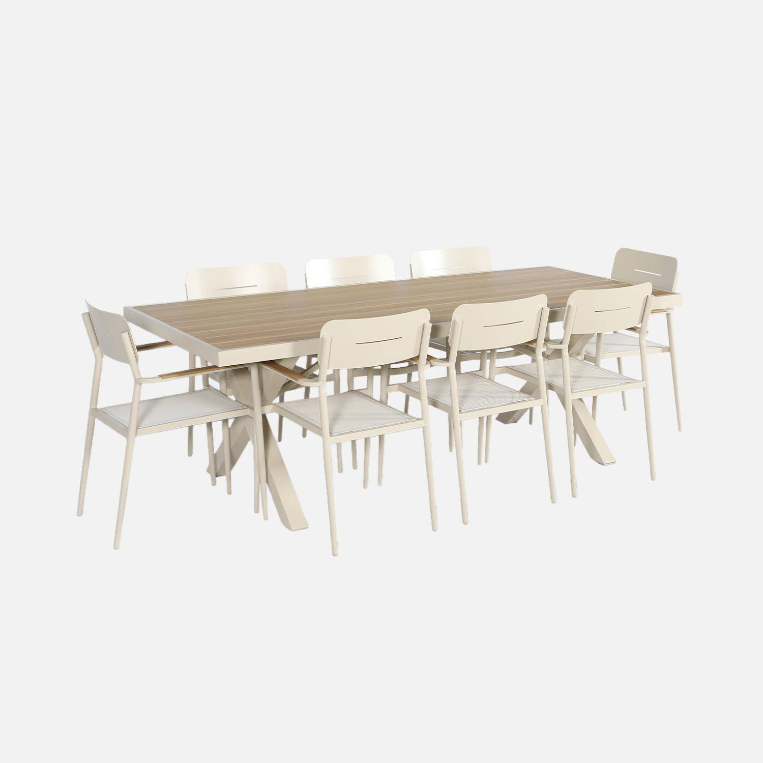 Table de jardin aluminium + 8 assises, table avec pieds en croix beige - Elina / Fira Photo1