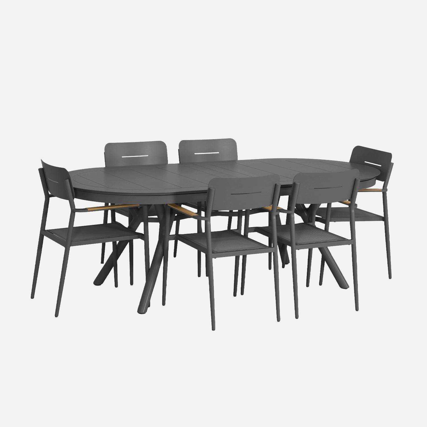 Uitschuifbare ovale tuintafel aluminium met 6 tuinstoelen antraciet - Metora en Fira,sweeek,Photo2