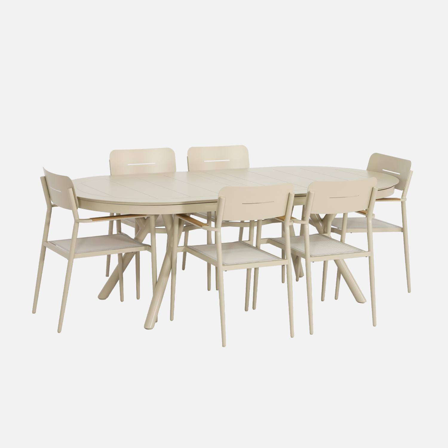 Table de jardin ovale extensible aluminium + 6 assises beige - Metora / Fira Photo5