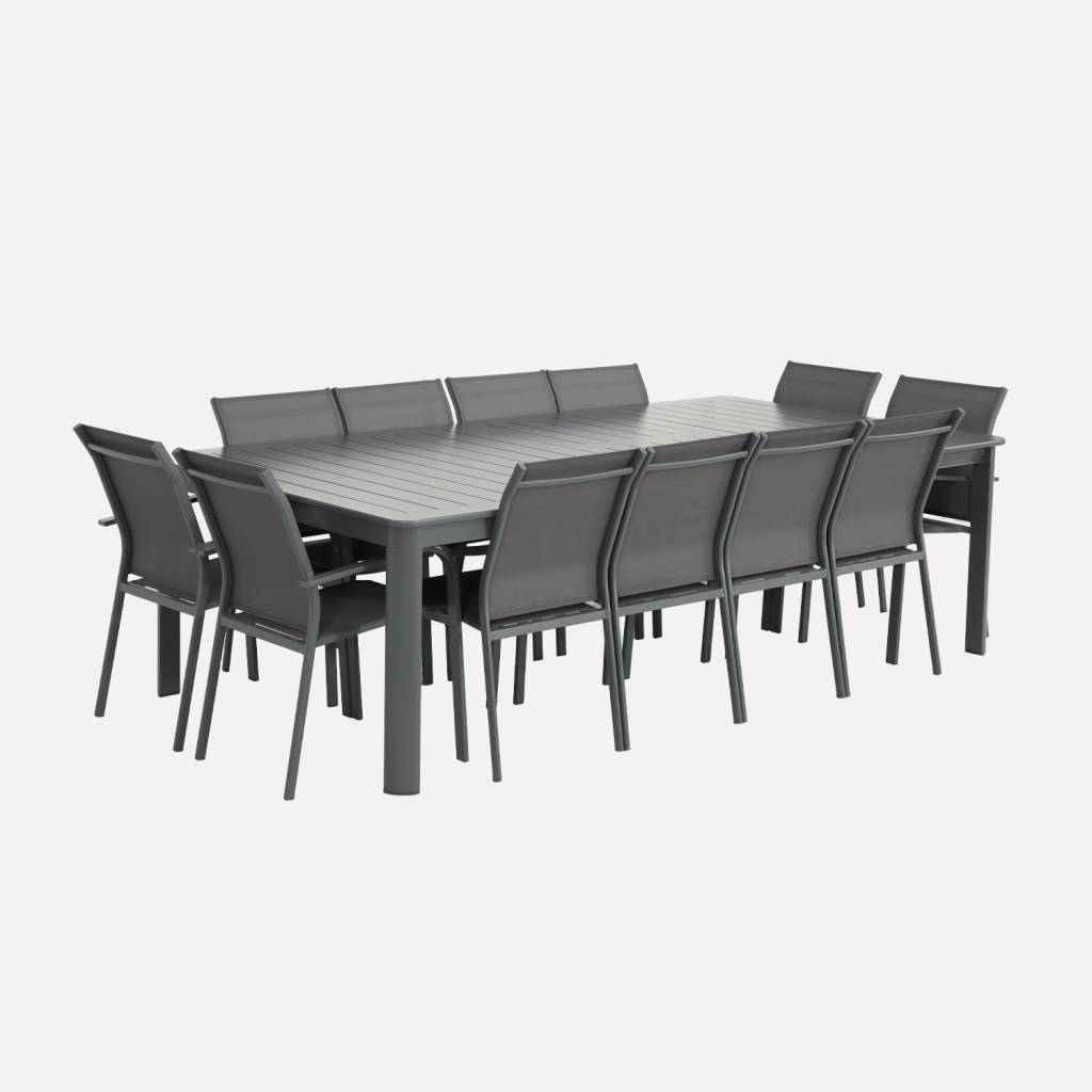 Table de jardin extensible + 12 assises anthracite
