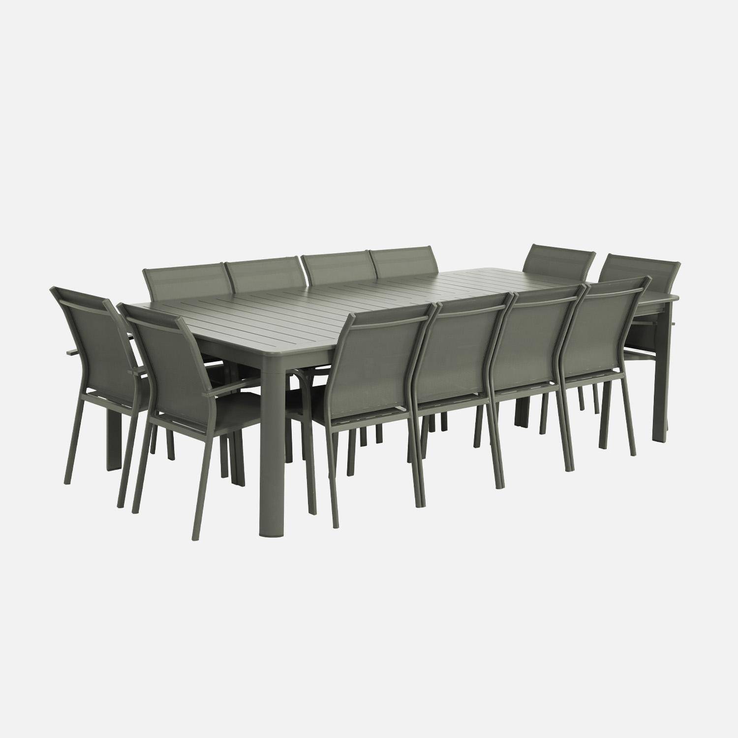 Conjunto de jardim com mesa extensível em alumínio com 12 cadeiras Verde caqui - 258.5x135x75 cm,sweeek,Photo2