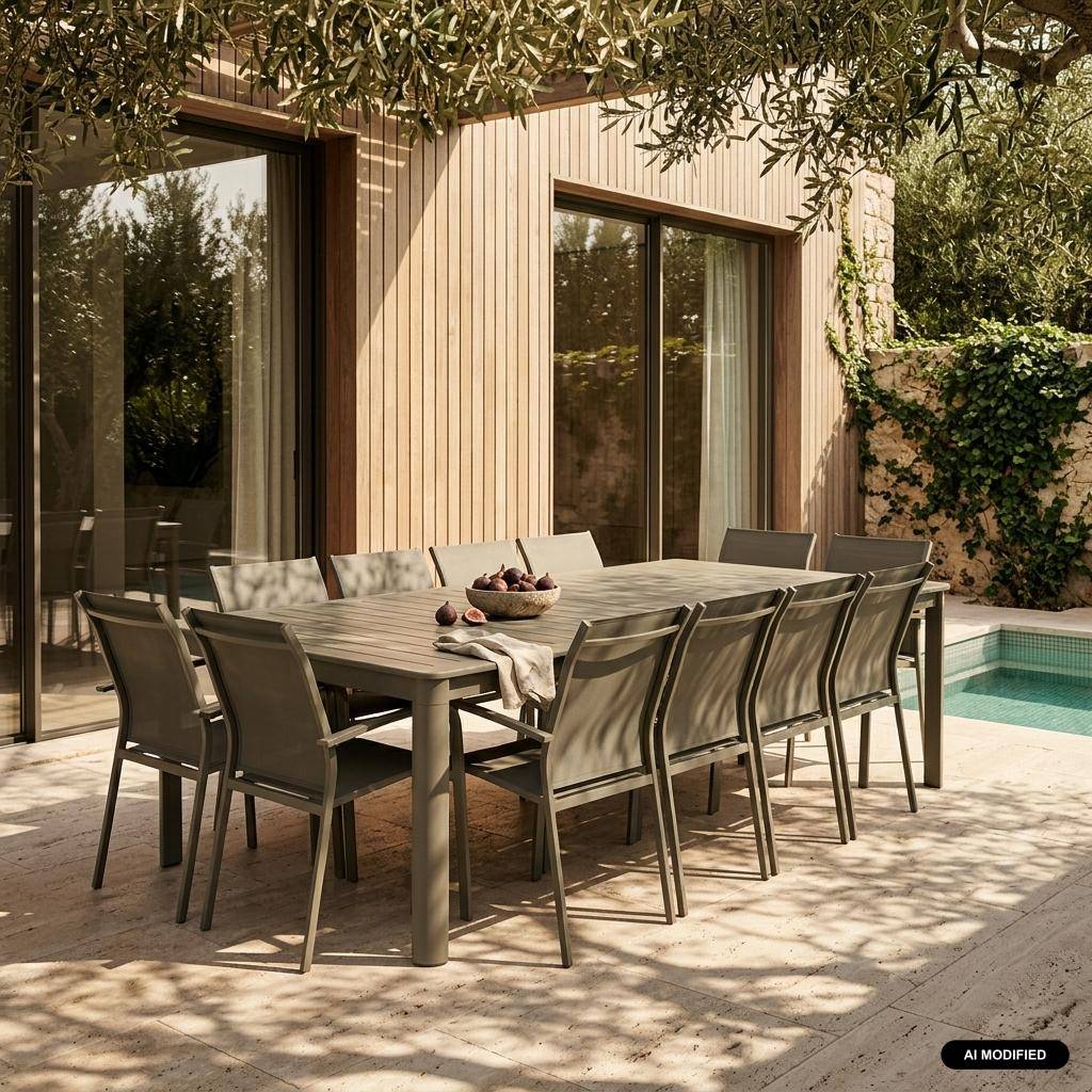 Conjunto de jardim com mesa extensível em alumínio com 12 cadeiras Verde caqui - 258.5x135x75 cm,sweeek,Photo1