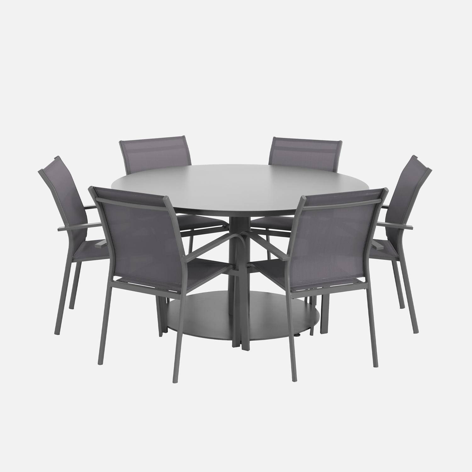 Table de jardin ronde aluminium + 6 assises anthracite - Oreva / Buffalo,sweeek,Photo1