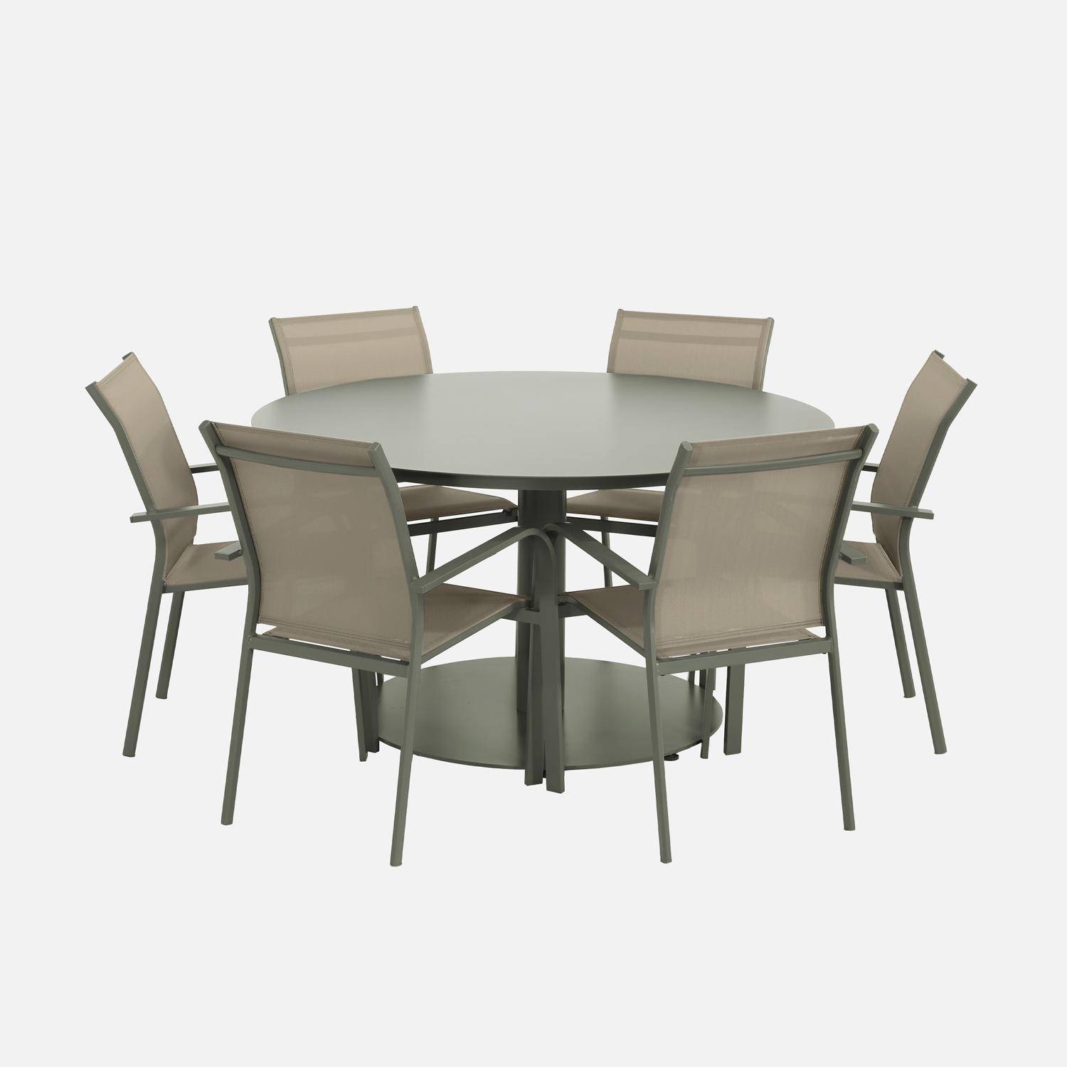 Table de jardin ronde aluminium + 6 assises kaki - Oreva / Buffalo Photo1