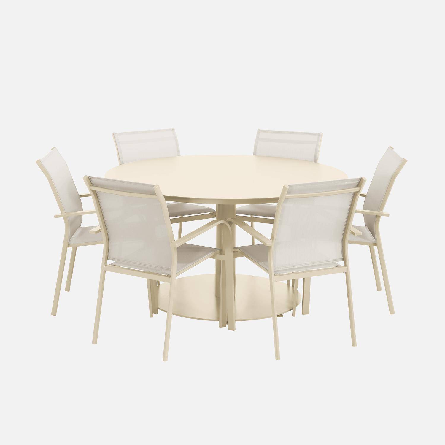 Table de jardin ronde aluminium + 6 assises beige - Oreva / Buffalo,sweeek,Photo1