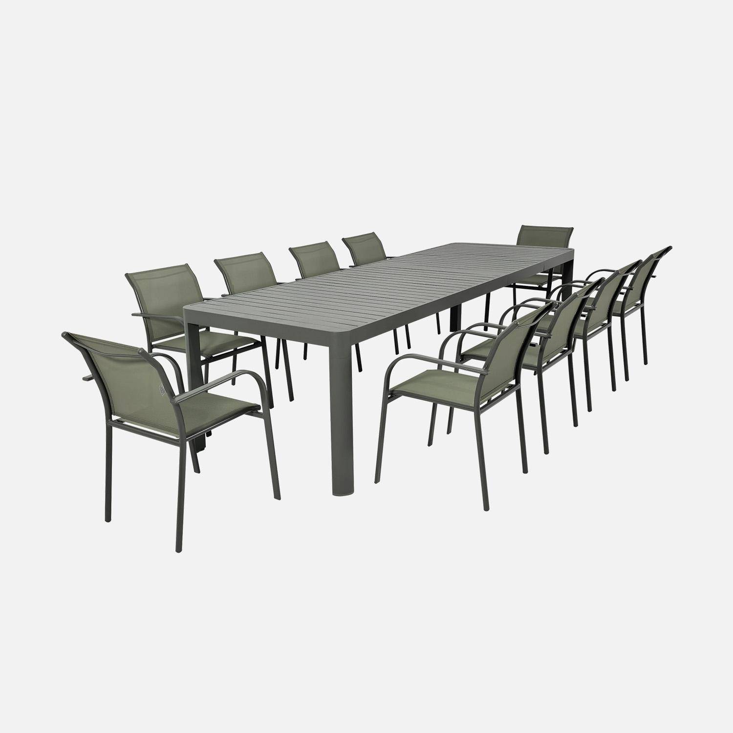 Table de jardin extensible aluminium + 10 assises kaki - Lunea + Amara Photo1