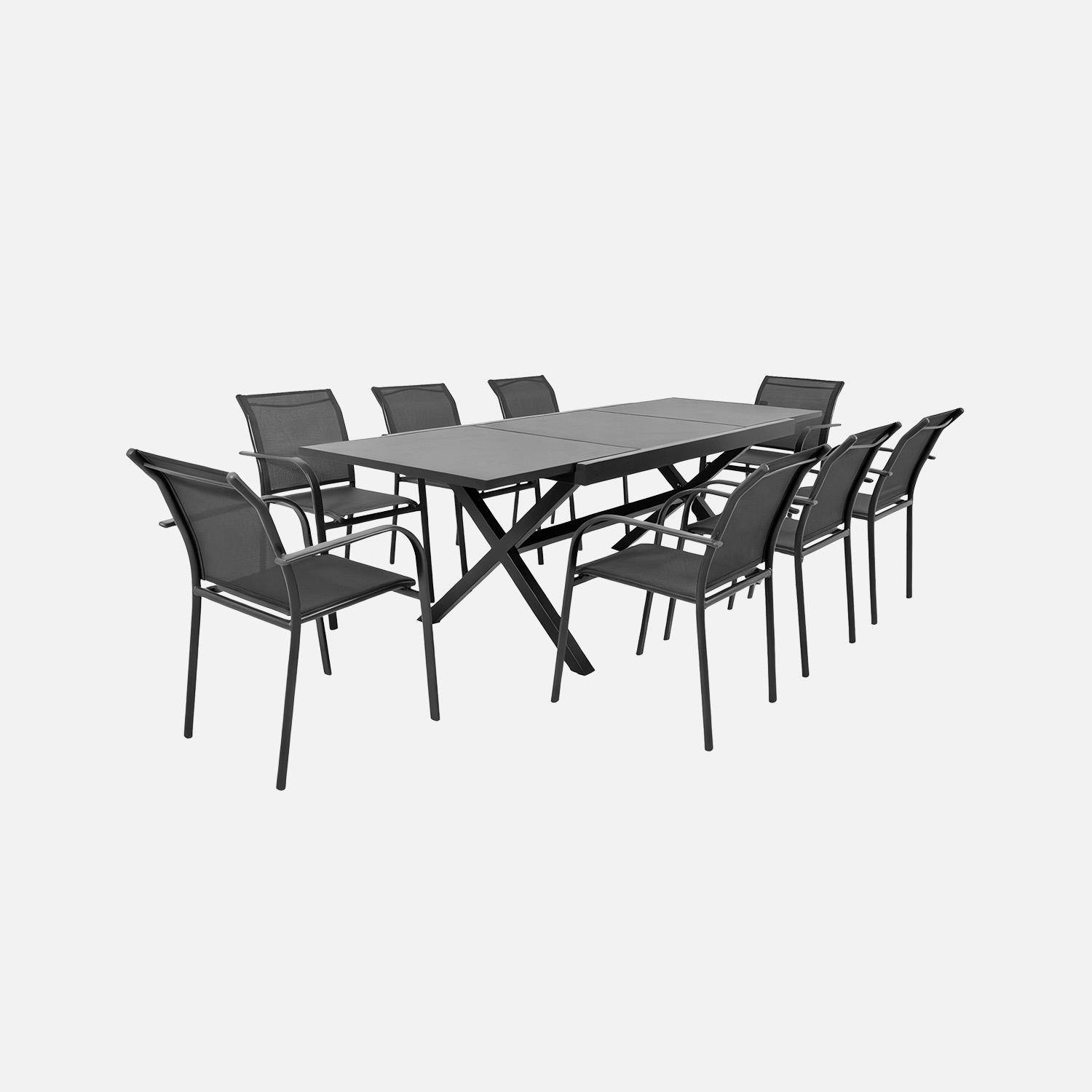 Uitschuifbare tuintafel aluminium + 8 stoelen antraciet - Ventura + Amara,sweeek,Photo2