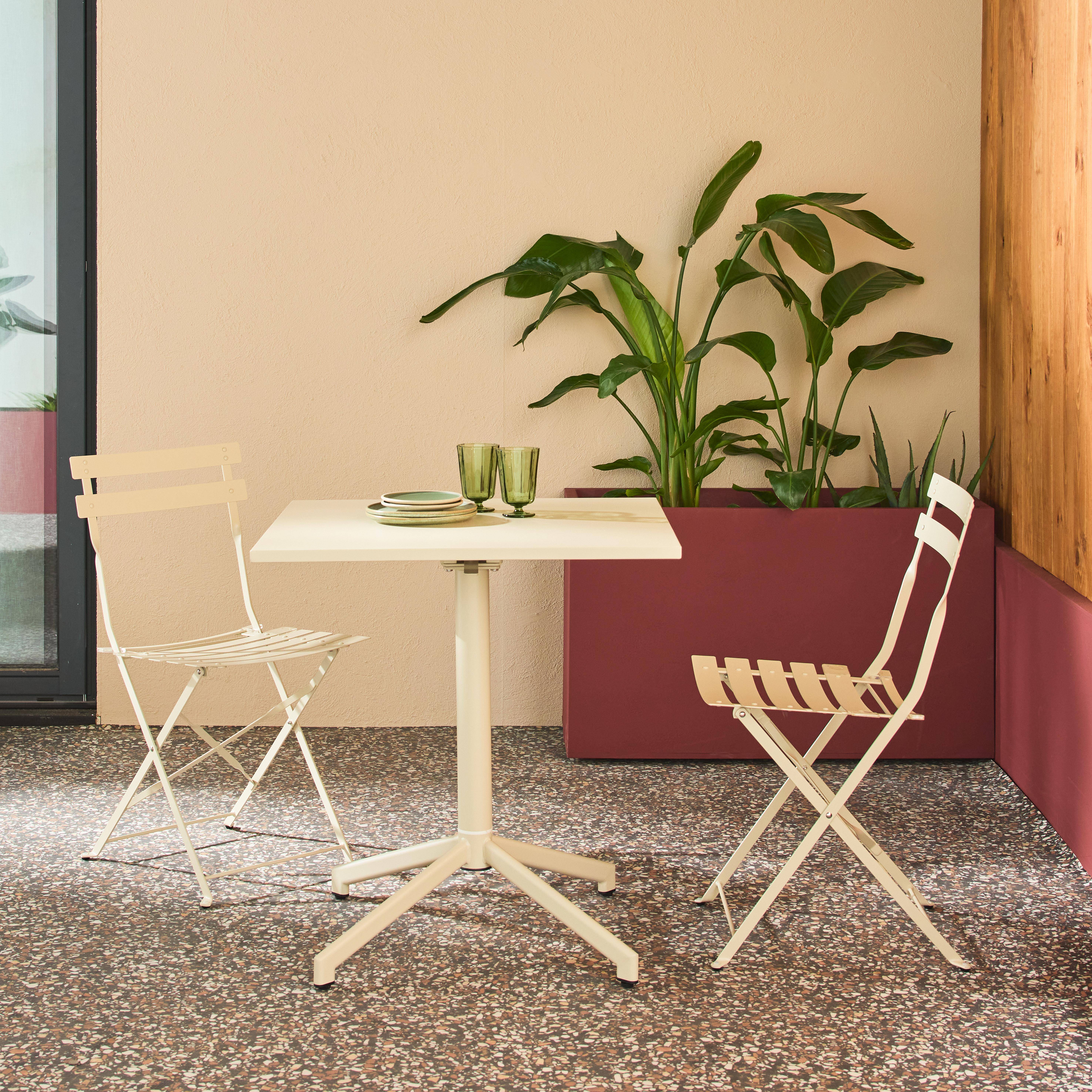 Square folding metal garden table + 2 seats Beige 70x70x74 cm - Chiara Photo1