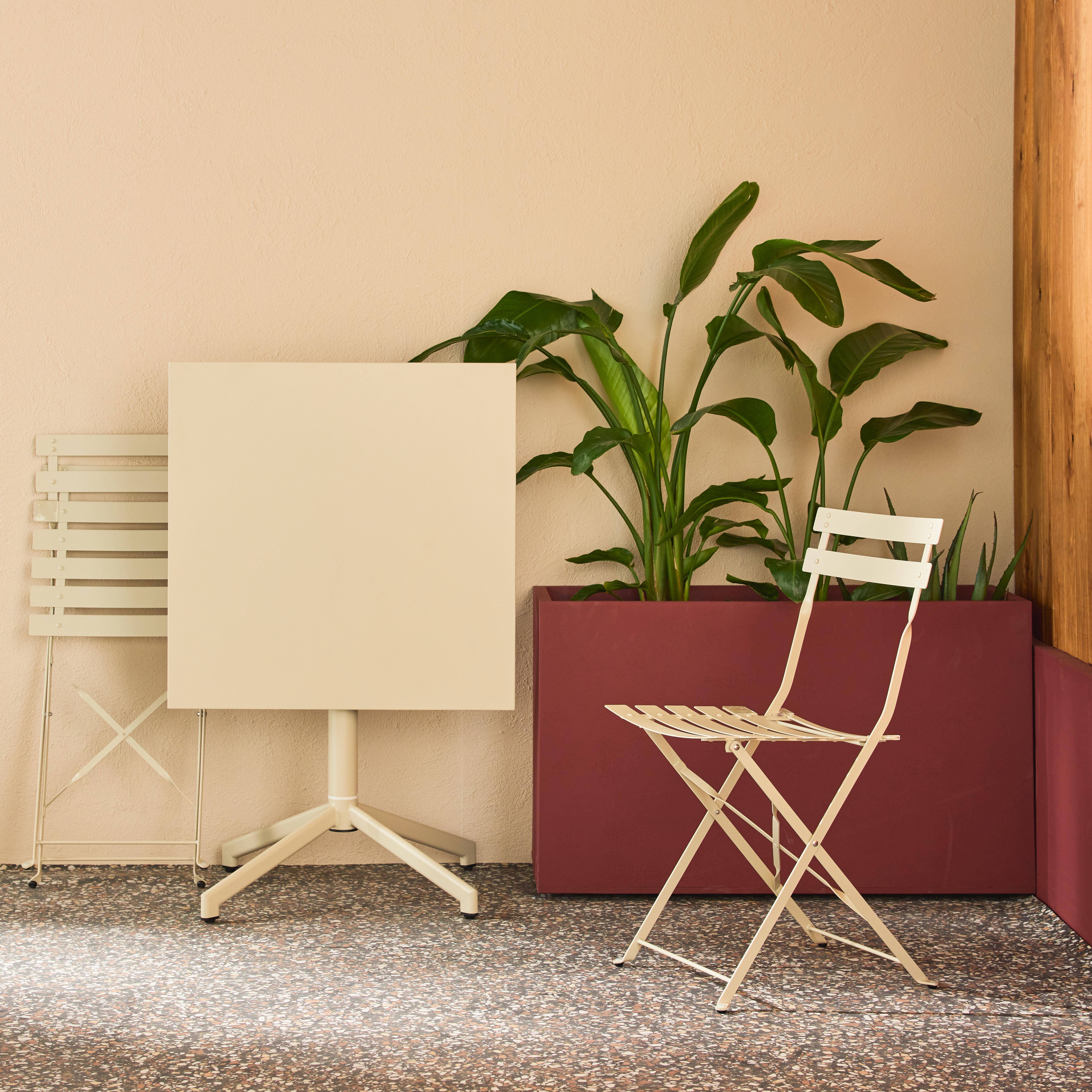 Square folding metal garden table + 2 seats Beige 70x70x74 cm - Chiara Photo2