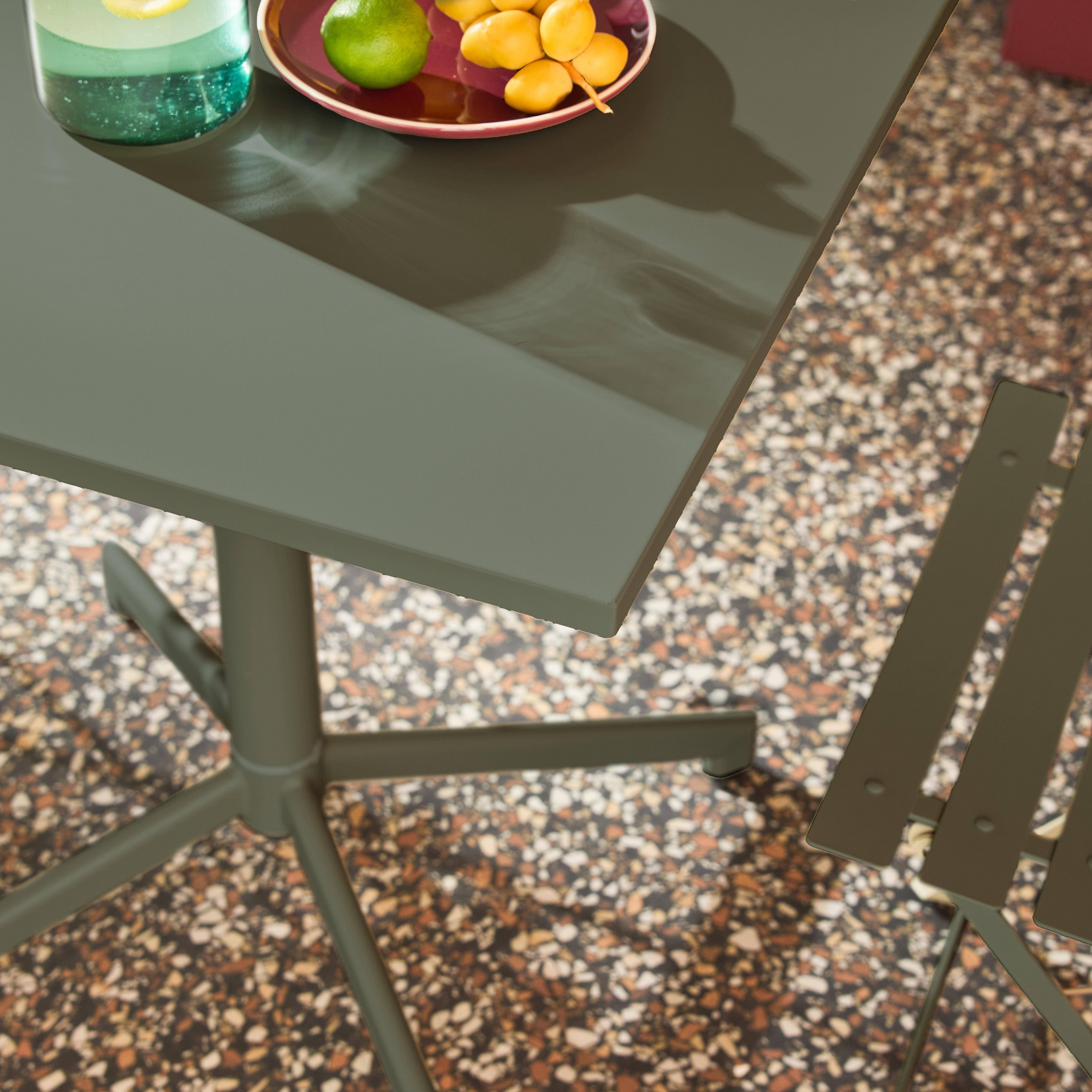 Square folding metal garden table + 2 seats Khaki Green 70x70x74 cm - Chiara Photo3