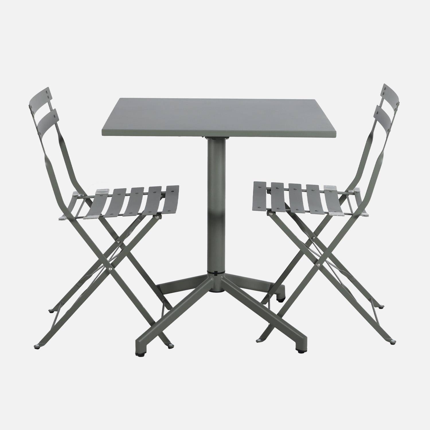 Klappbarer quadratischer Bistro-Gartentisch aus Stahl 70 cm + 2 Stühle khaki - Chiara/Emilia Photo2