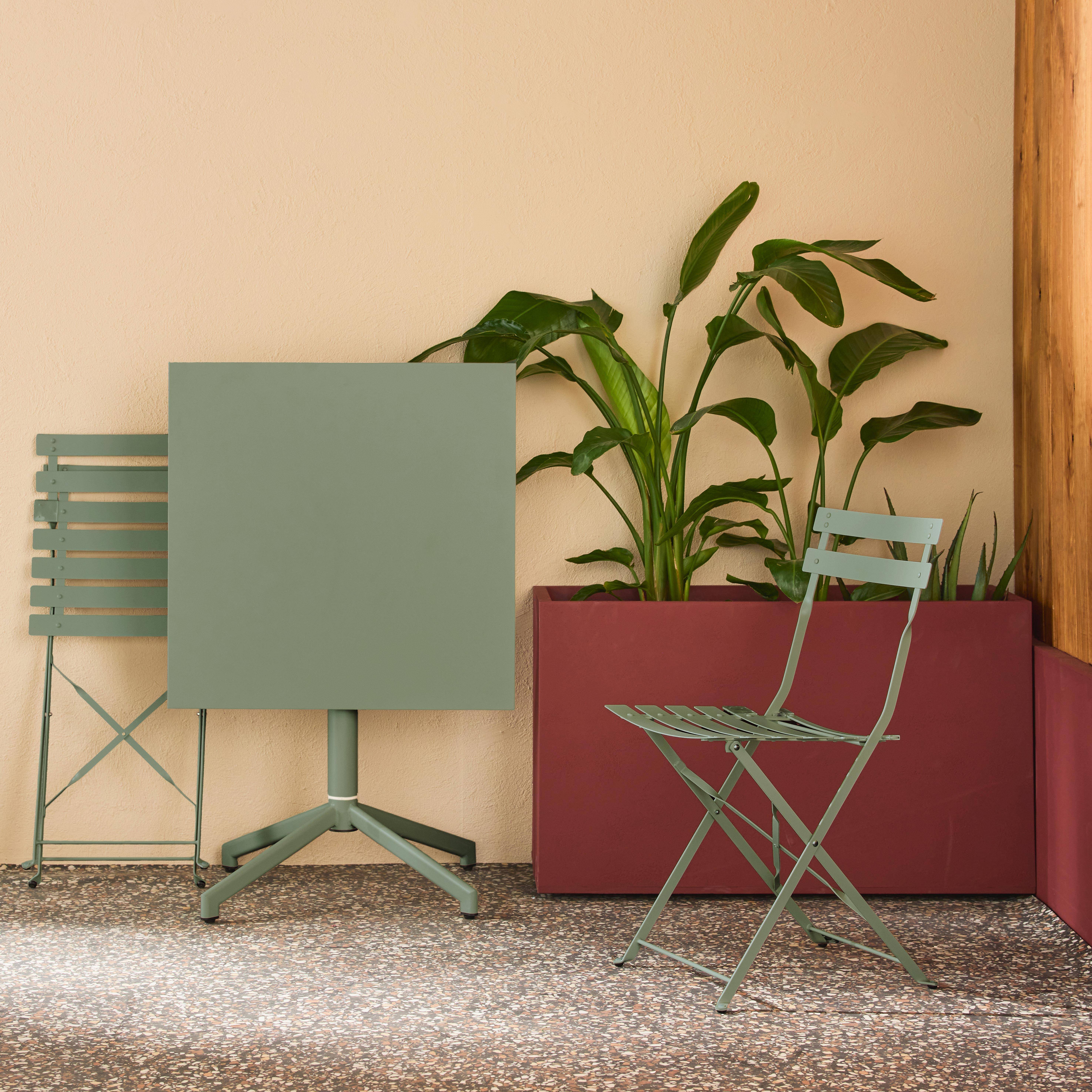 Square folding metal garden table + 2 seats Sage Green 70x70x74 cm - Chiara,sweeek,Photo2