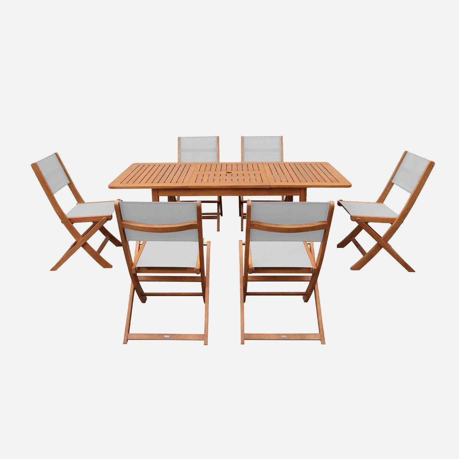Mesa de jardim extensível em madeira de eucalipto com 6 cadeiras Natural - 120x80x75 cm Photo2