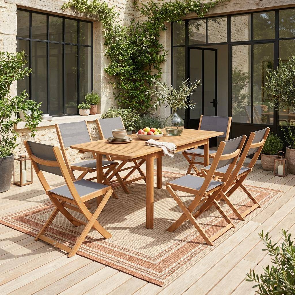Gartentisch aus Eukalyptus + 6 Stühle anthrazit
