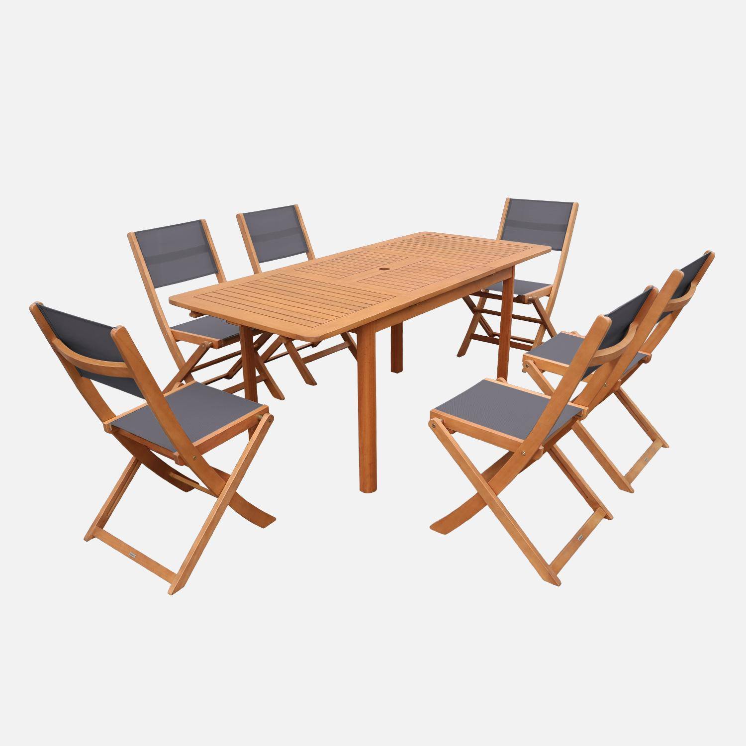 Mesa de jardim extensível em madeira de eucalipto com 6 cadeiras Natural - 120x80x75 cm Photo2