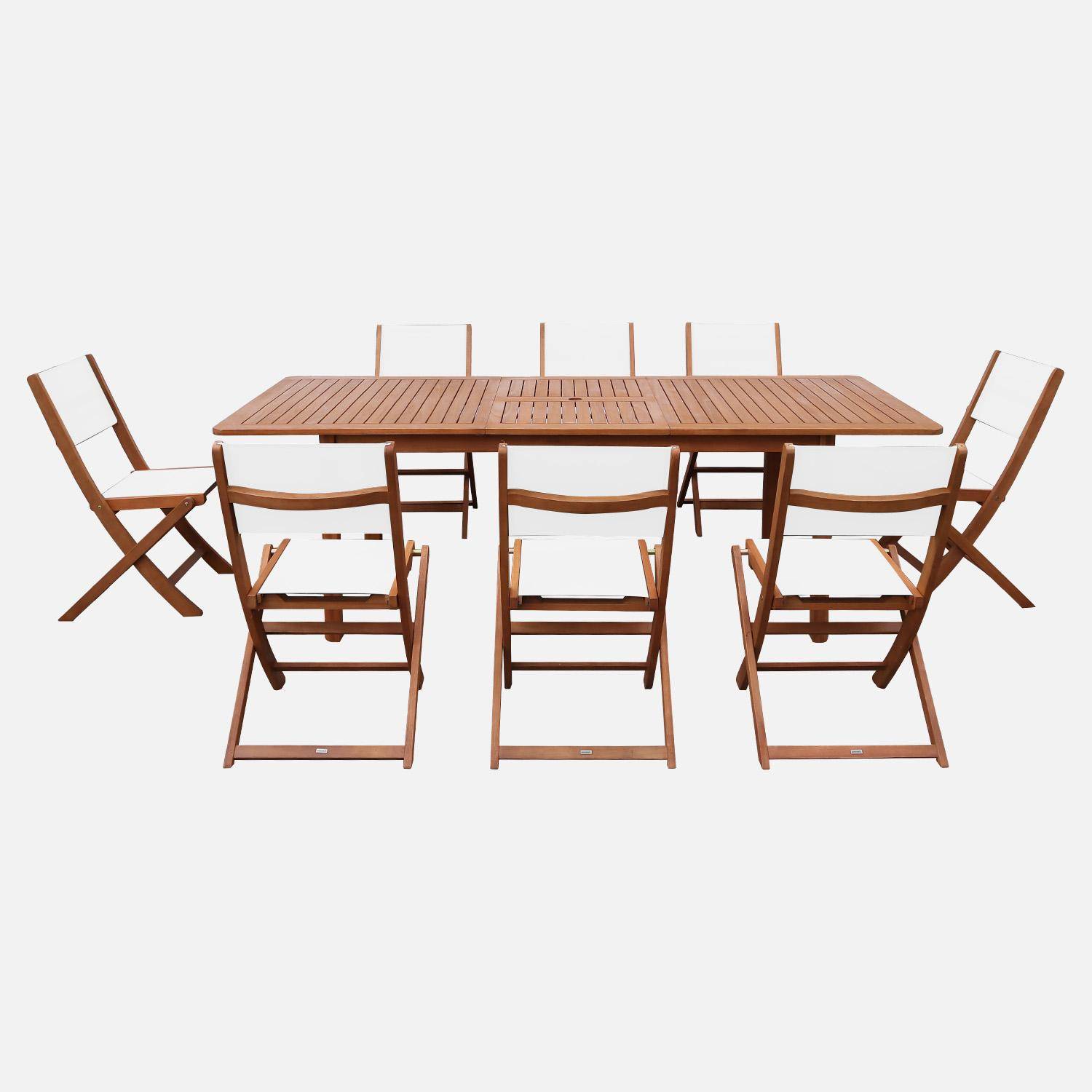 Table de jardin extensible bois d'eucalyptus + 8 assises 180/240cm blanc - Arbo + Almeria Photo2