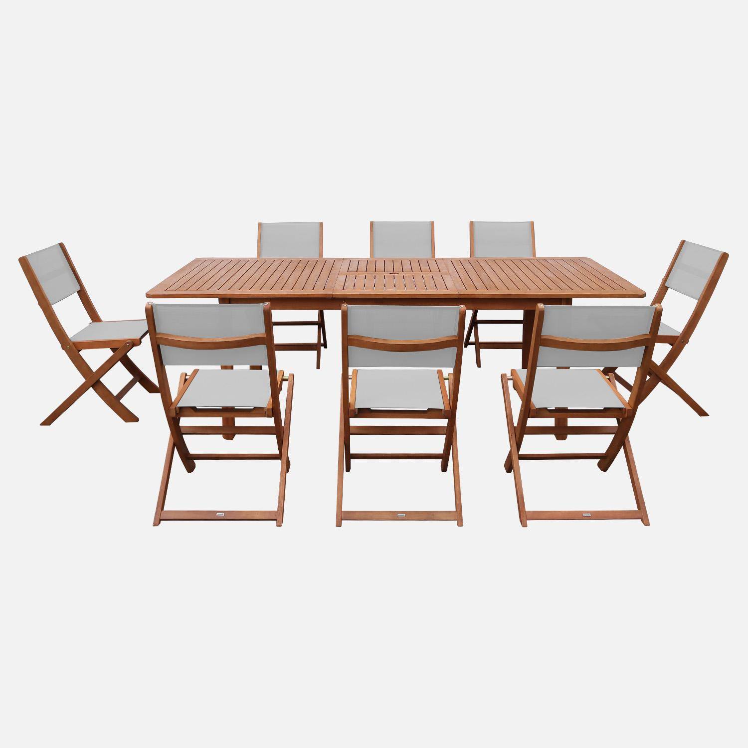 Mesa de jardim extensível em madeira de eucalipto com 8 cadeiras Natural - 240x100x75 cm,sweeek,Photo2