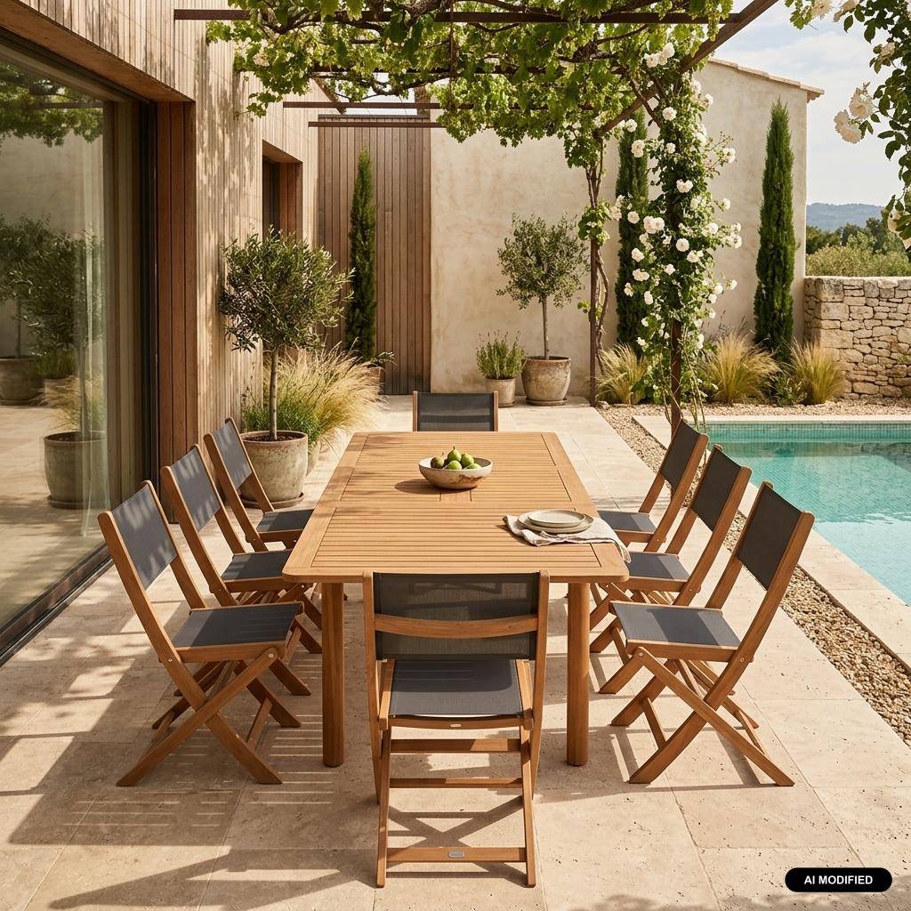 Conjunto de jardim com mesa extensível em madeira de eucalipto com 8 cadeiras Natural - 240x100x75 cm Photo1