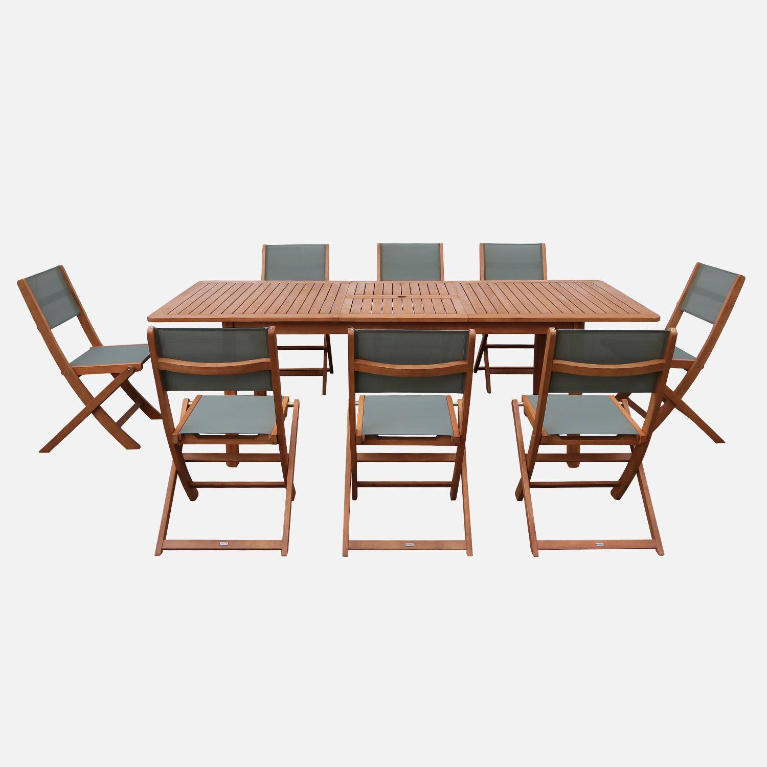 Mesa de jardim extensível em madeira de eucalipto com 8 cadeiras Natural - 240x100x75 cm,sweeek,Photo2