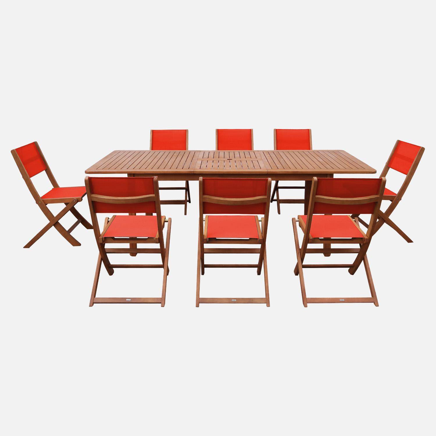 Mesa de jardim extensível em madeira de eucalipto com 8 cadeiras Natural - 240x100x75 cm,sweeek,Photo2